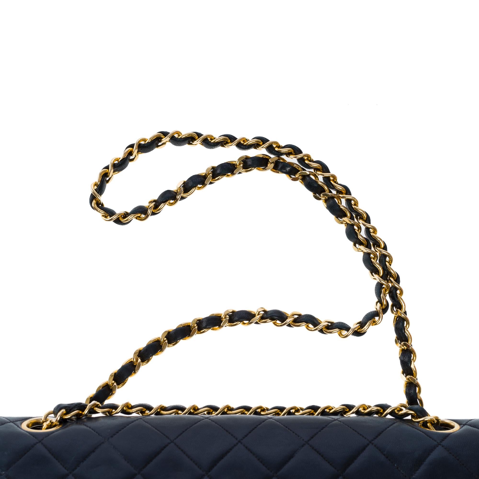 Chanel Timeless double flap shoulder bag in Black Quilted Lambskin leather, GHW For Sale 6