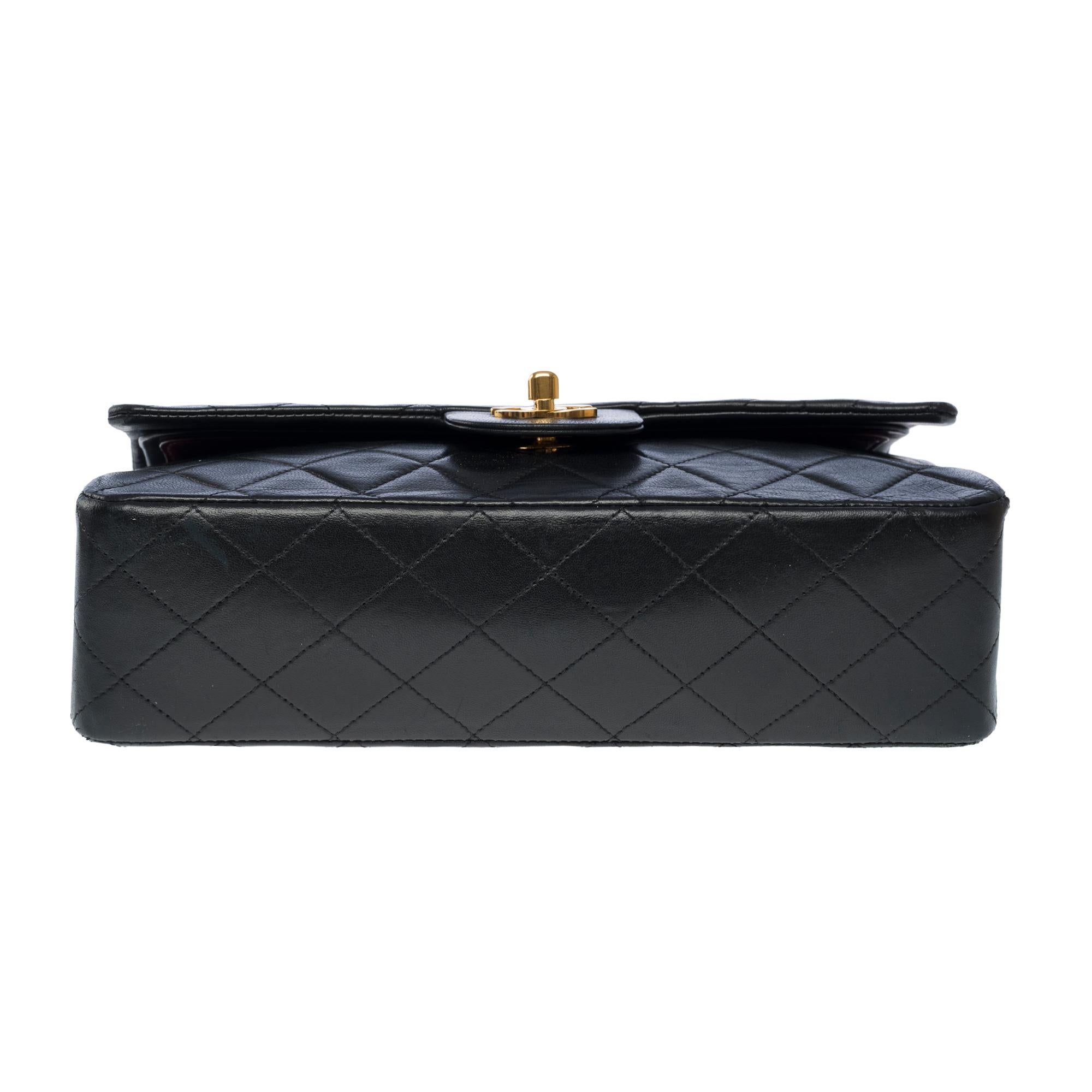 Chanel Timeless double flap shoulder bag in black quilted lambskin leather, GHW For Sale 7