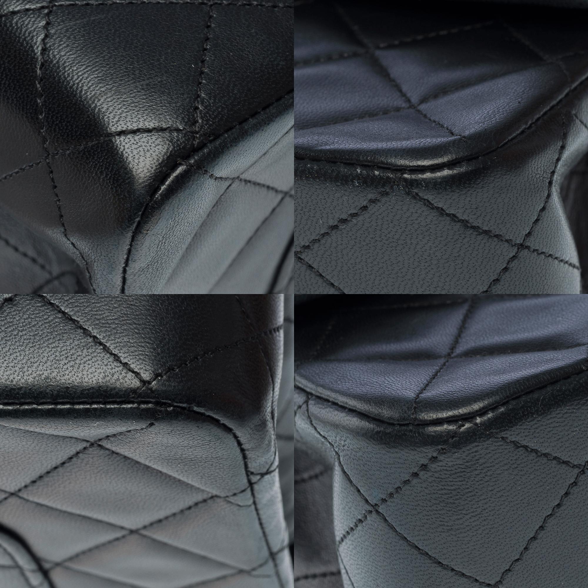 Chanel Timeless double flap shoulder bag in Black quilted lambskin leather, GHW For Sale 7