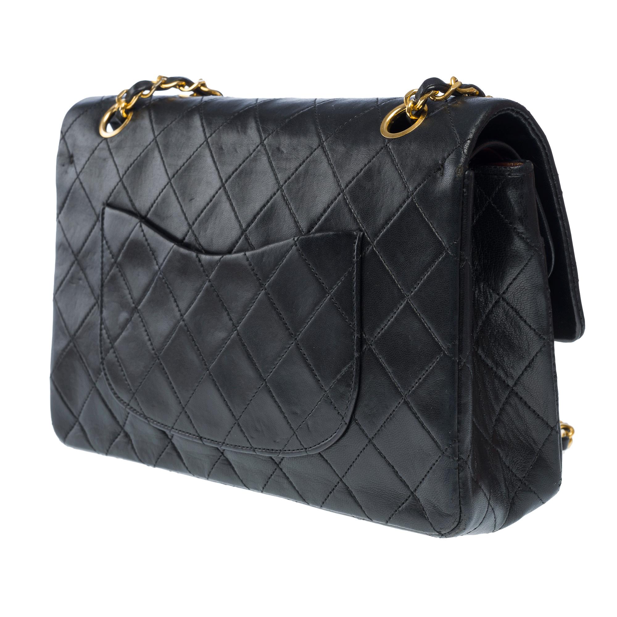 Chanel Timeless double flap shoulder bag in Black quilted lambskin leather, GHW 1
