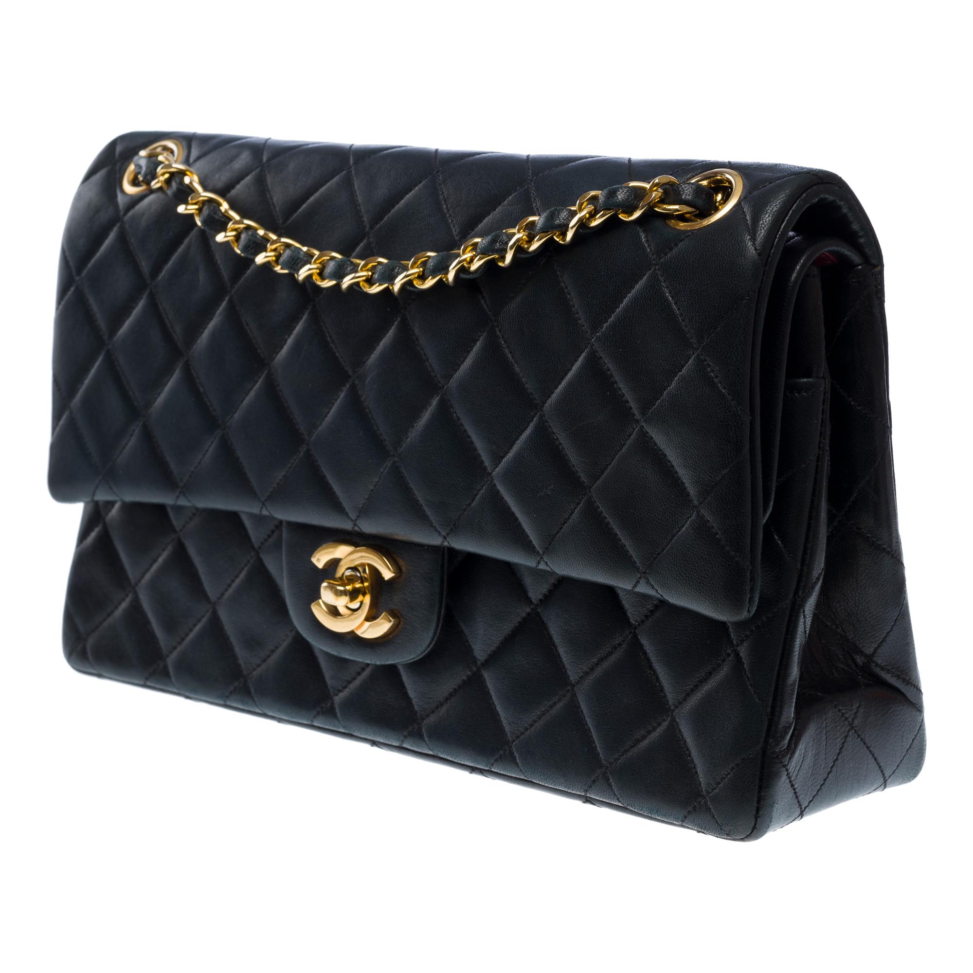 Chanel Timeless double flap shoulder bag in Black Quilted Lambskin leather, GHW For Sale 1