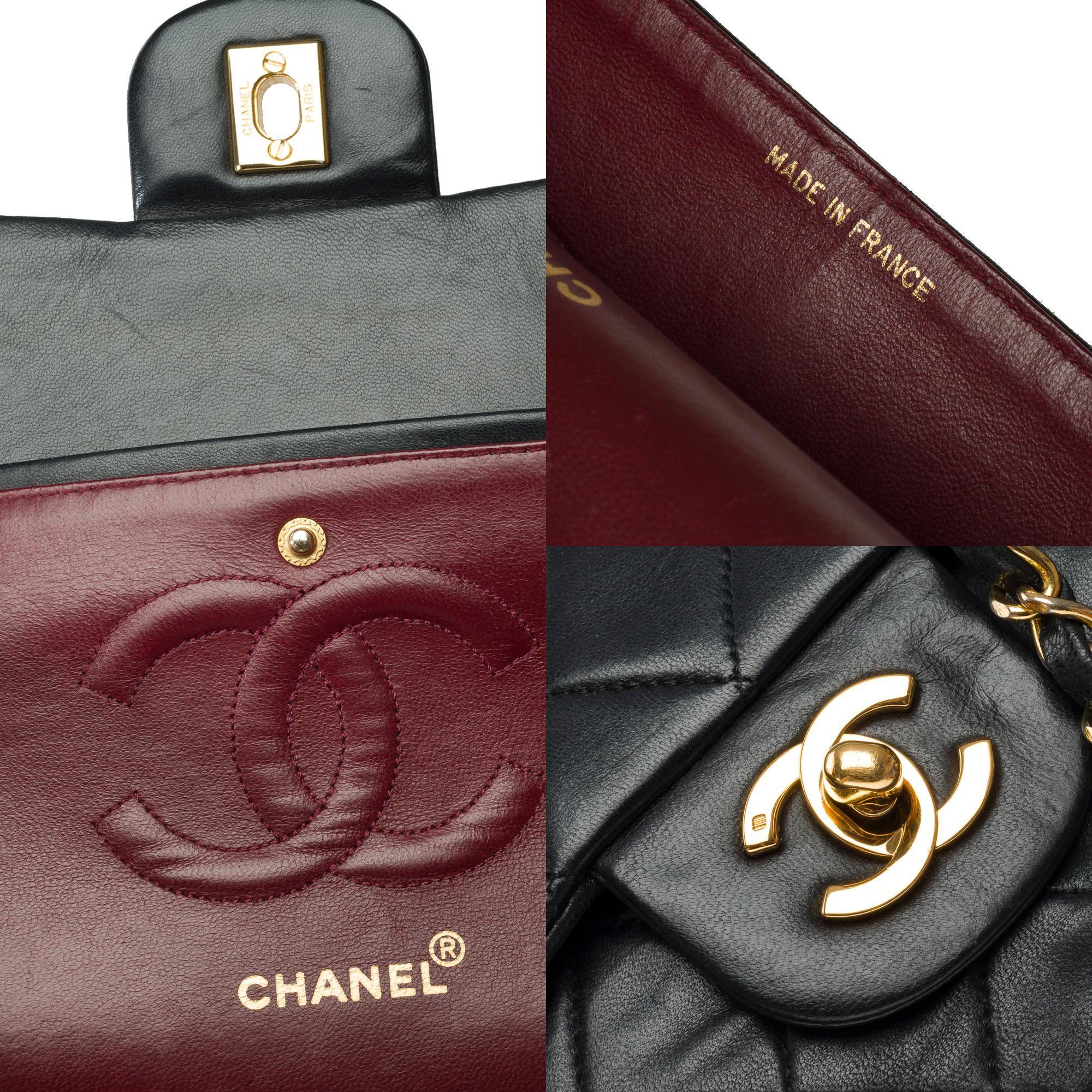 Chanel Timeless double flap shoulder bag in black quilted lambskin leather, GHW For Sale 2