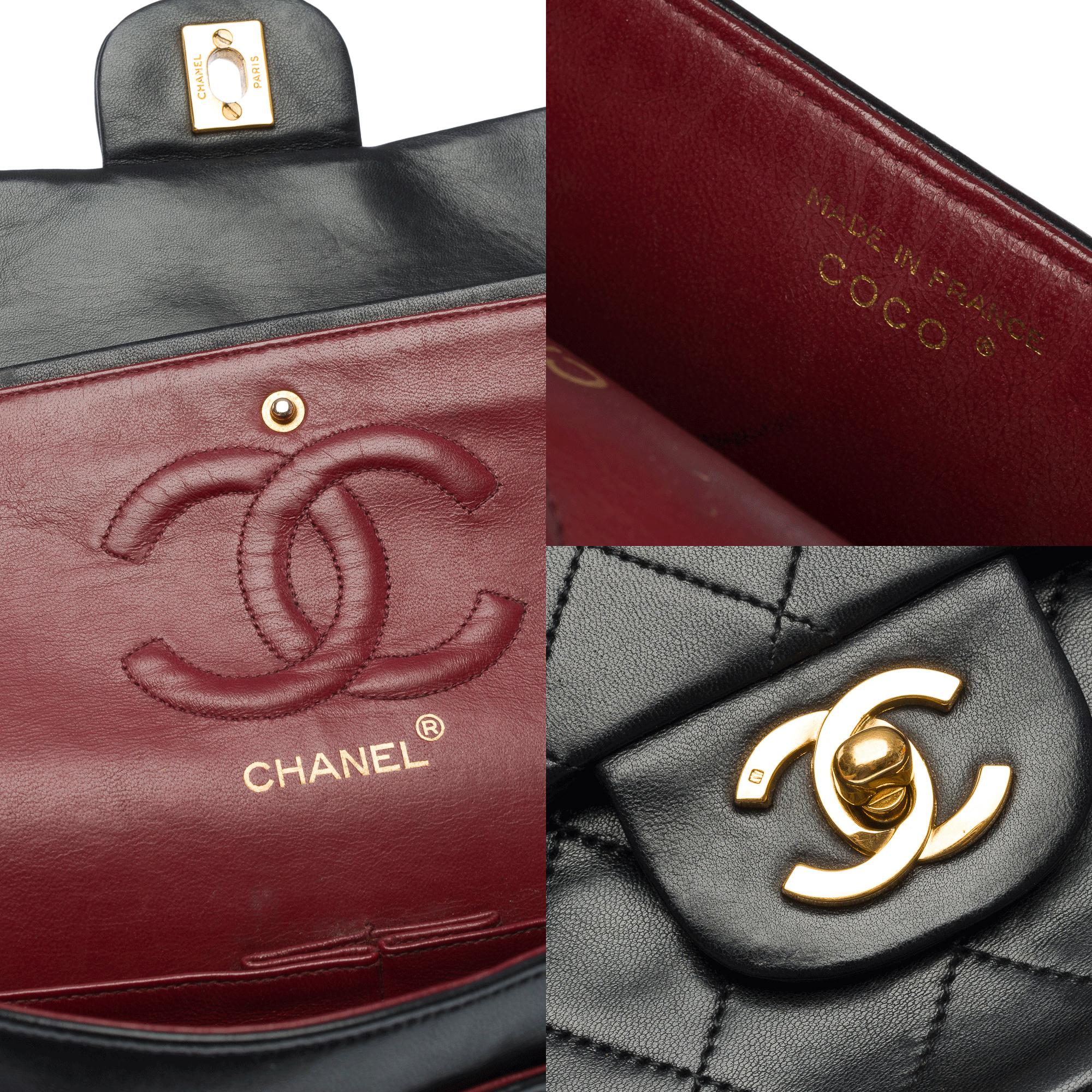 Chanel Timeless double flap shoulder bag in Black quilted lambskin leather, GHW 2