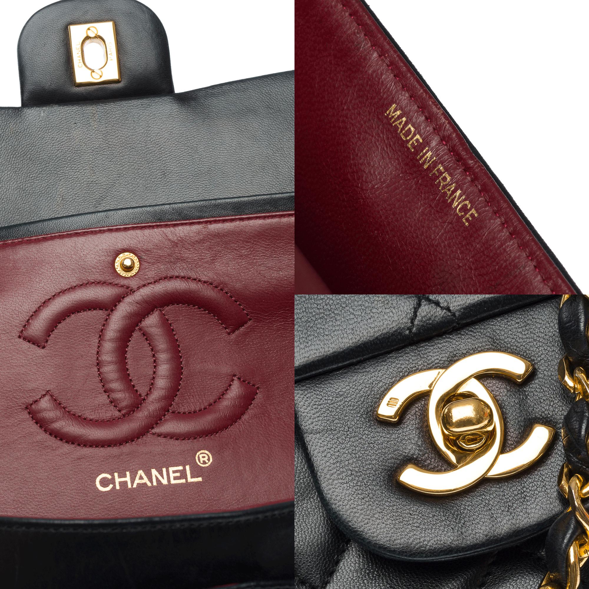 Chanel Timeless double flap shoulder bag in Black quilted lambskin leather, GHW For Sale 2