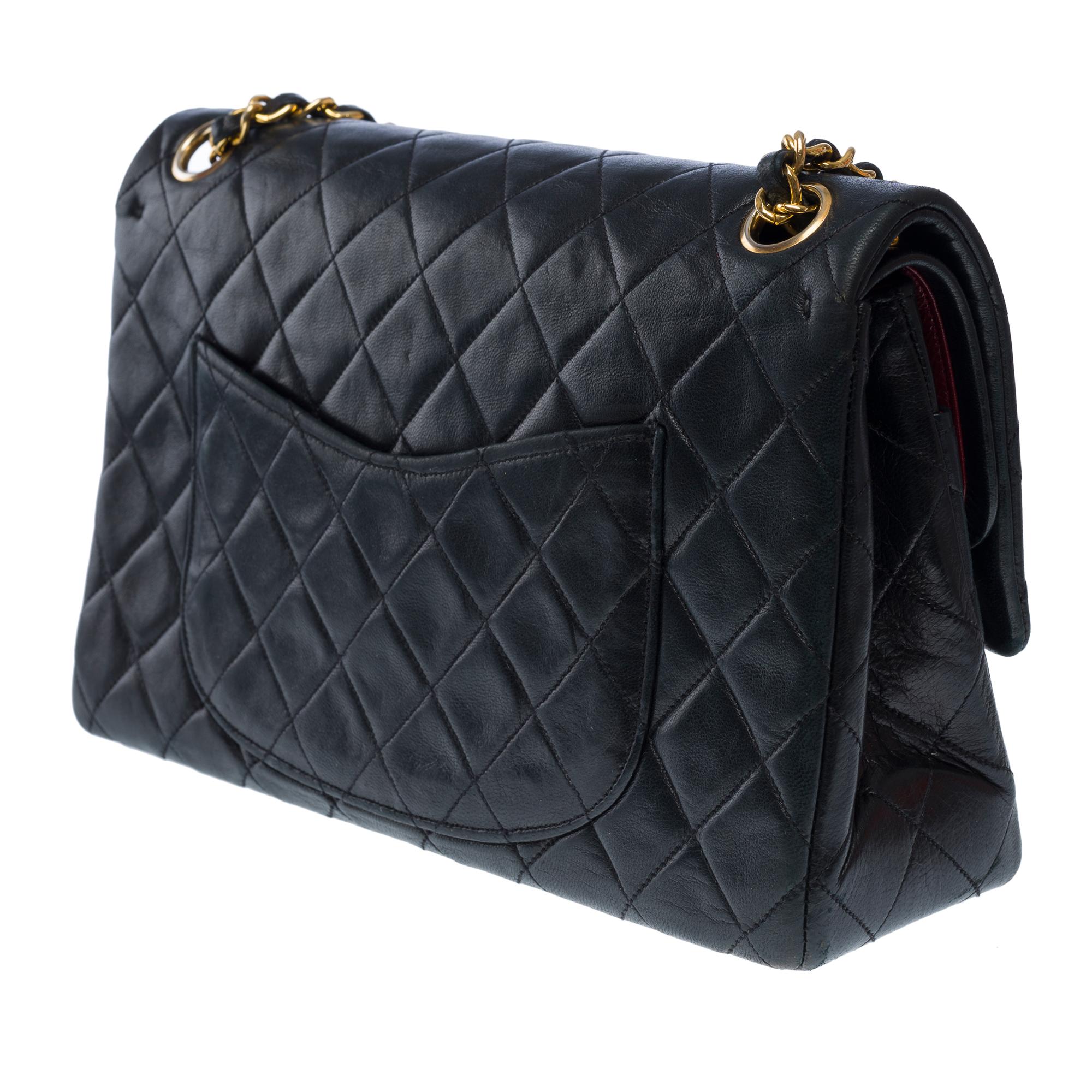 Chanel Timeless double flap shoulder bag in Black Quilted Lambskin leather, GHW For Sale 2