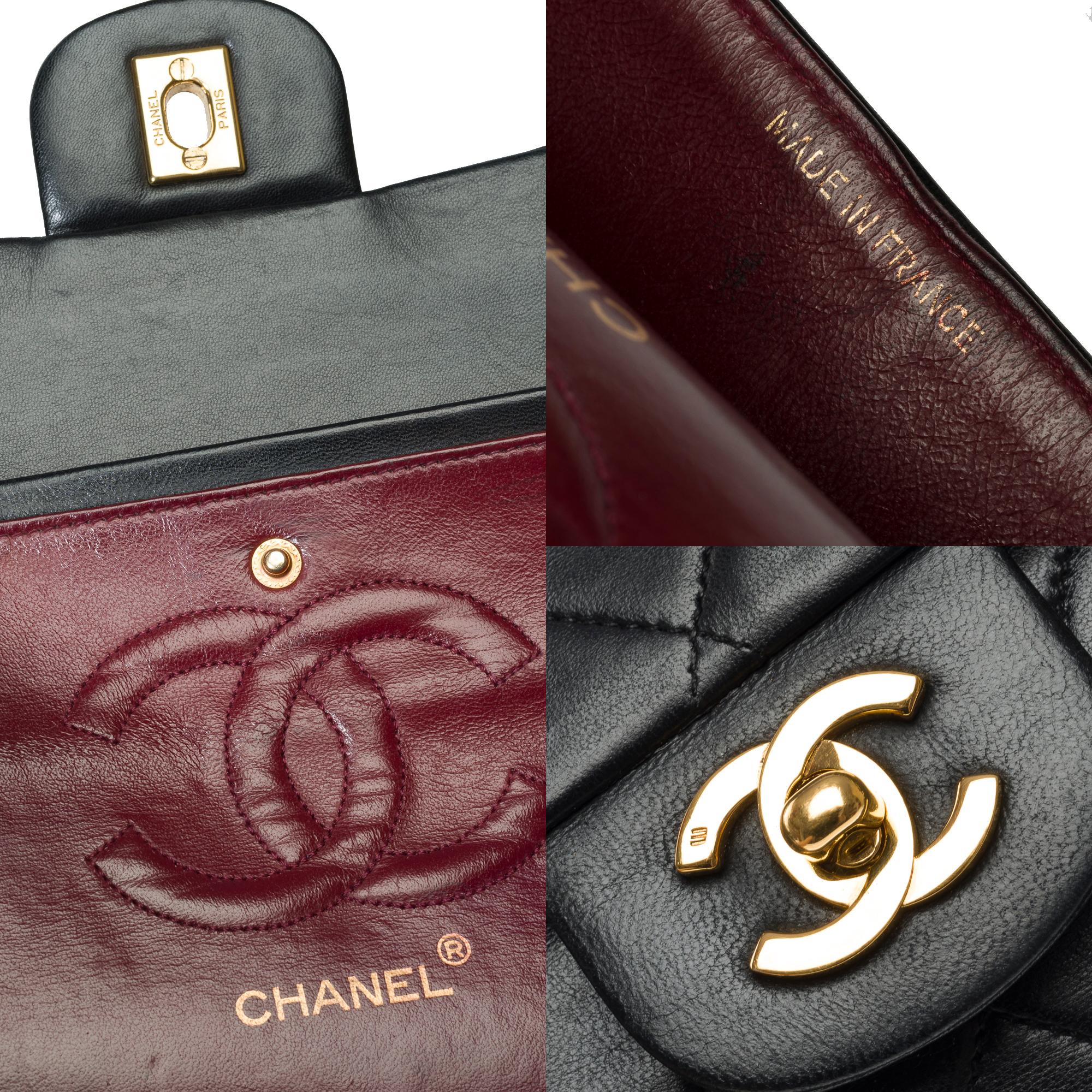 Chanel Timeless double flap shoulder bag in black quilted lambskin leather, GHW For Sale 3
