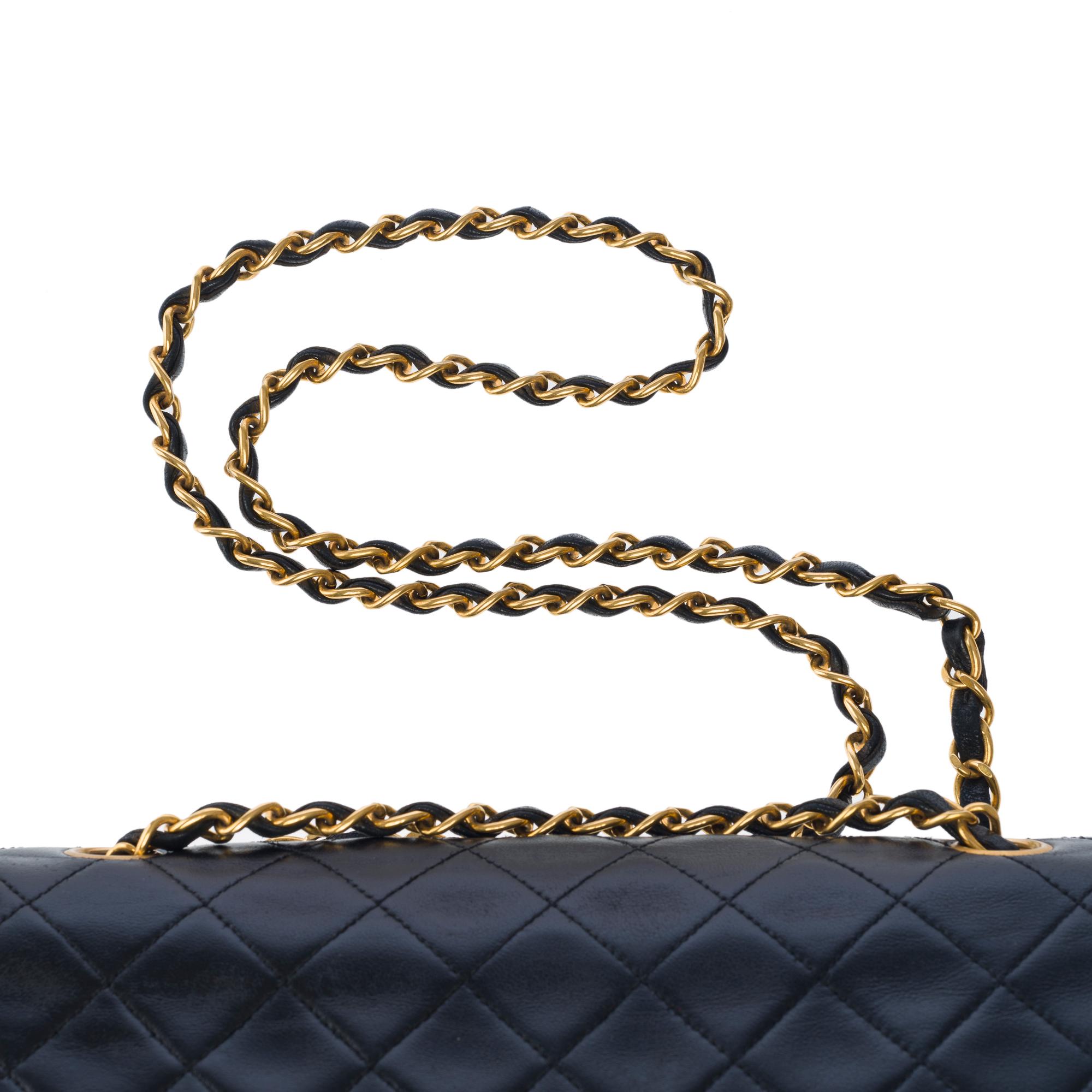 Chanel Timeless double flap shoulder bag in black quilted lambskin leather, GHW For Sale 5