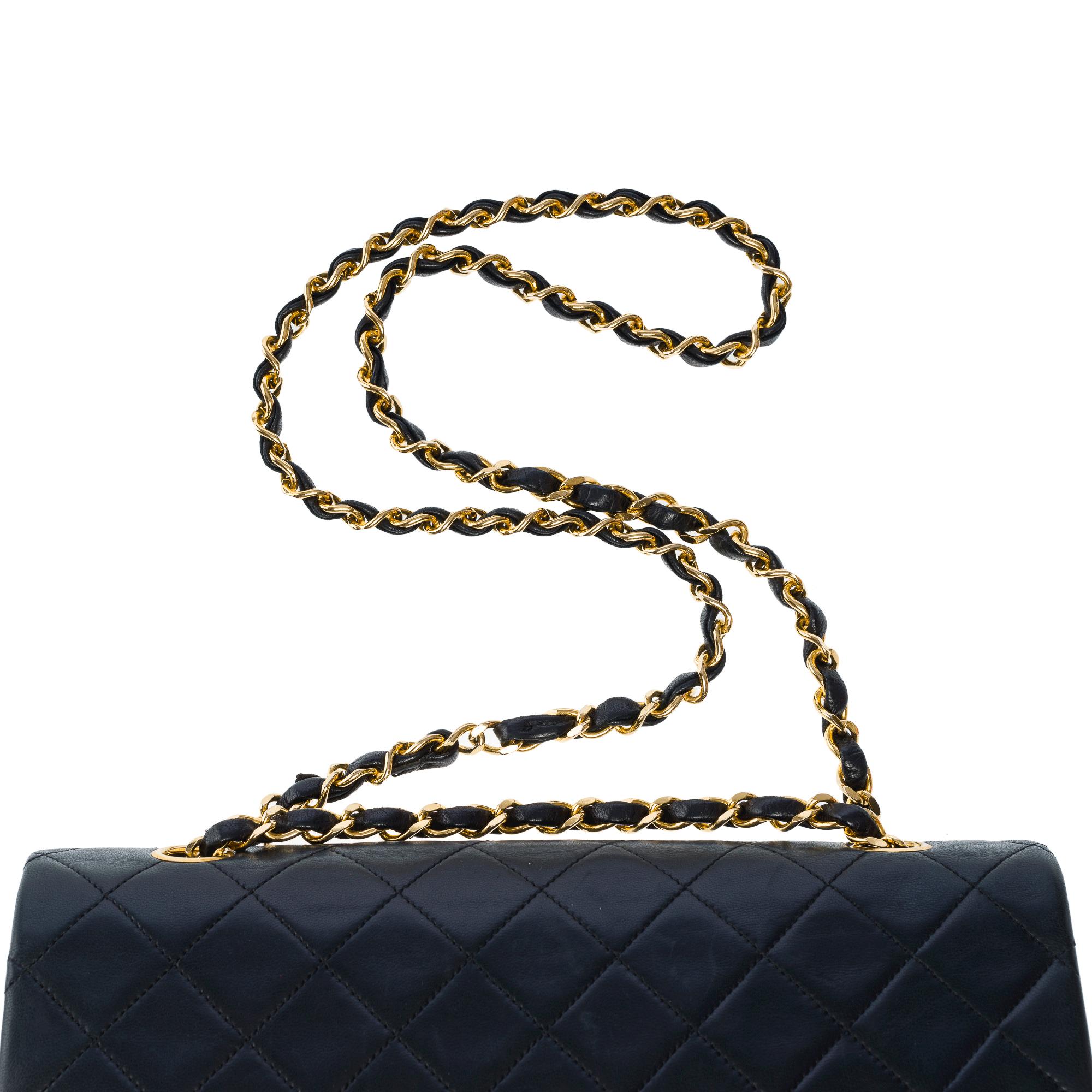 Chanel Timeless double flap shoulder bag in Black quilted lambskin leather, GHW For Sale 5