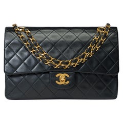 Chanel Timeless double flap shoulder bag in black quilted lambskin leather, GHW