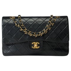 Chanel Timeless double flap shoulder bag in black quilted lambskin leather, GHW