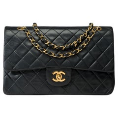 Chanel Timeless double flap shoulder bag in black quilted lambskin leather, GHW
