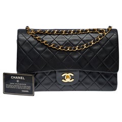 Chanel Timeless double flap shoulder bag in Black quilted lambskin leather, GHW
