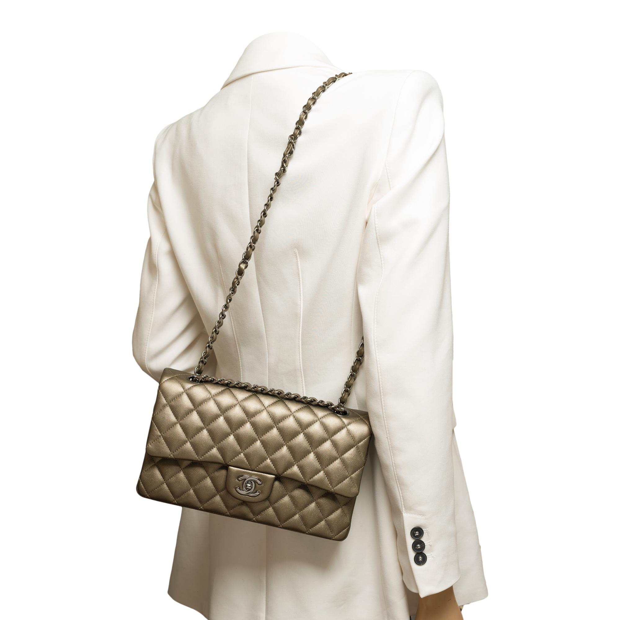 Chanel Timeless double flap shoulder bag in Bronze caviar quilted leather, SHW 9