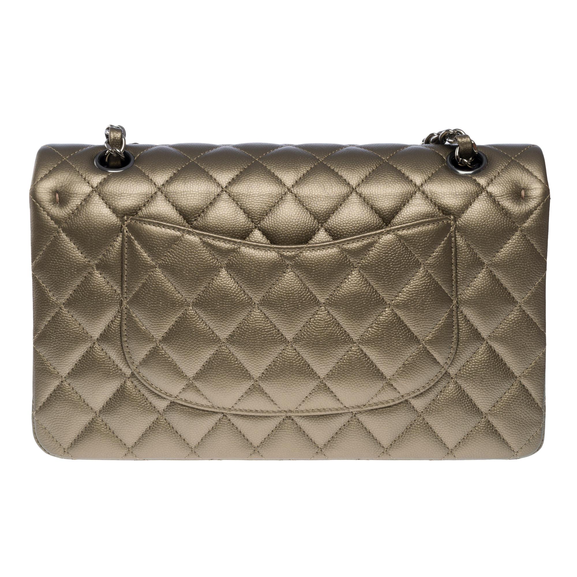 Women's Chanel Timeless double flap shoulder bag in Bronze caviar quilted leather, SHW