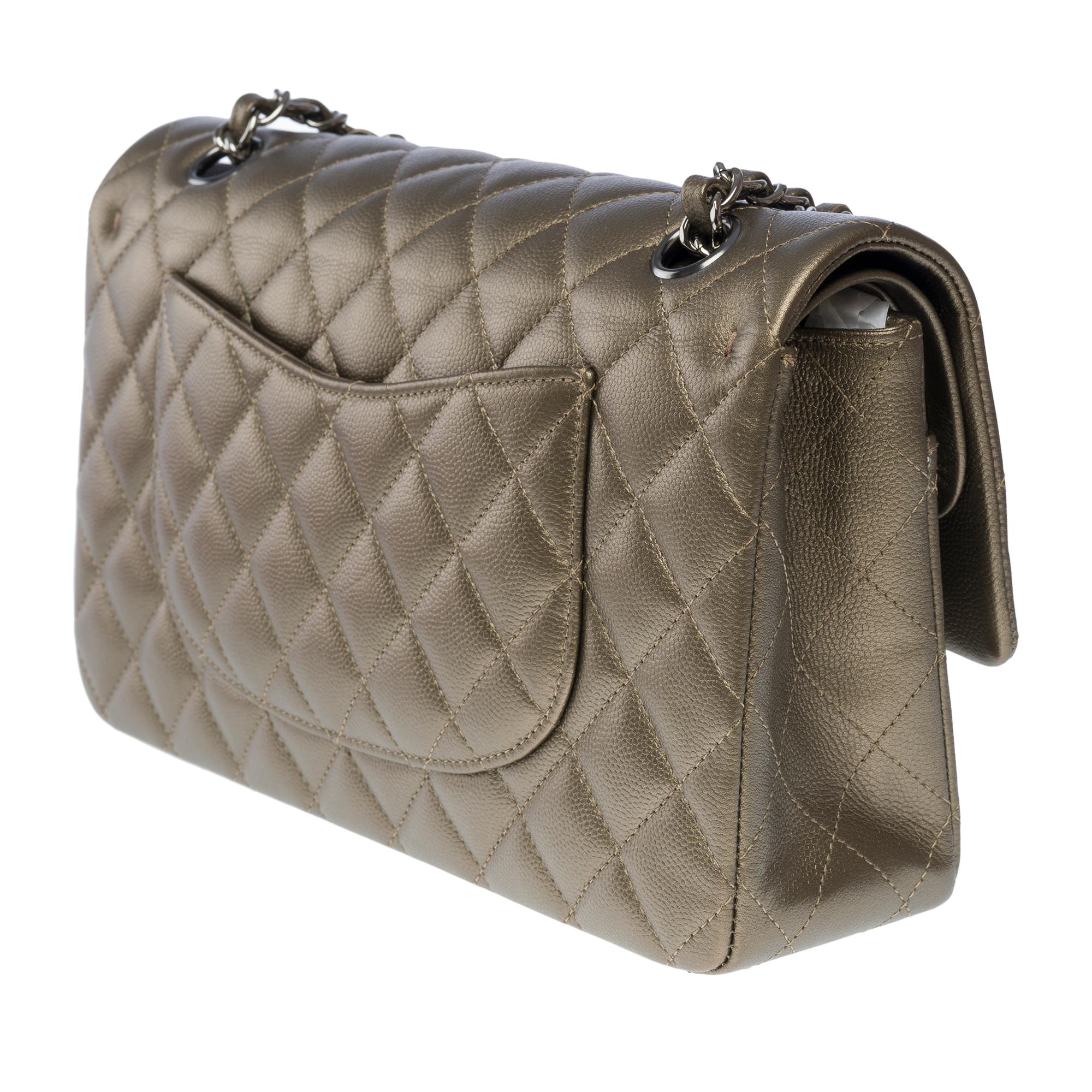 Chanel Timeless double flap shoulder bag in Bronze caviar quilted leather, SHW 2