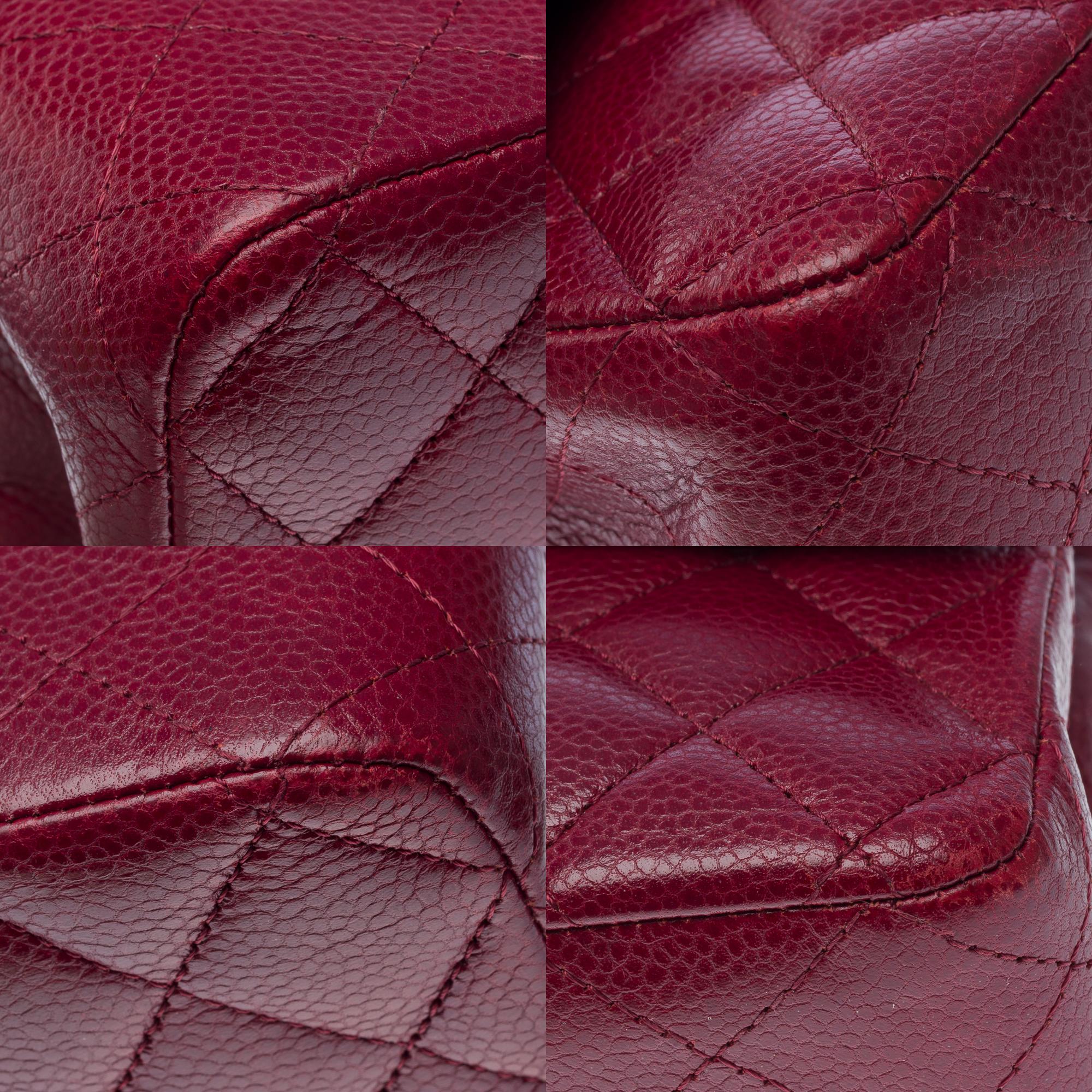 Chanel Timeless double flap shoulder bag in Burgundy Caviar Quilted leather, PHW 8