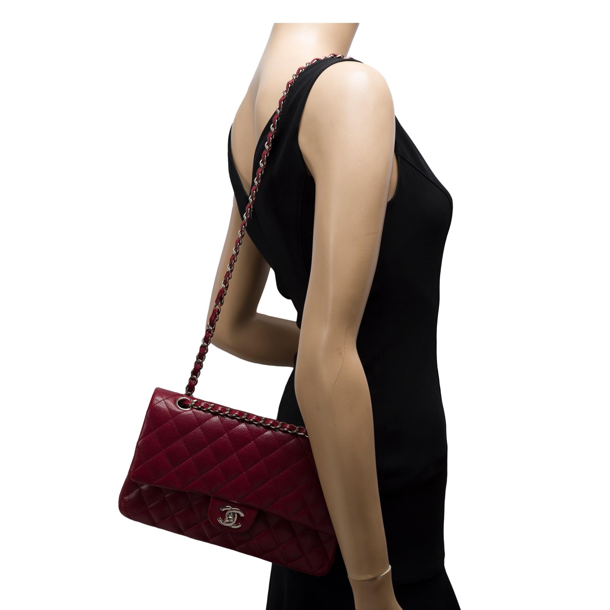 Chanel Timeless double flap shoulder bag in Burgundy Caviar Quilted leather, PHW 9