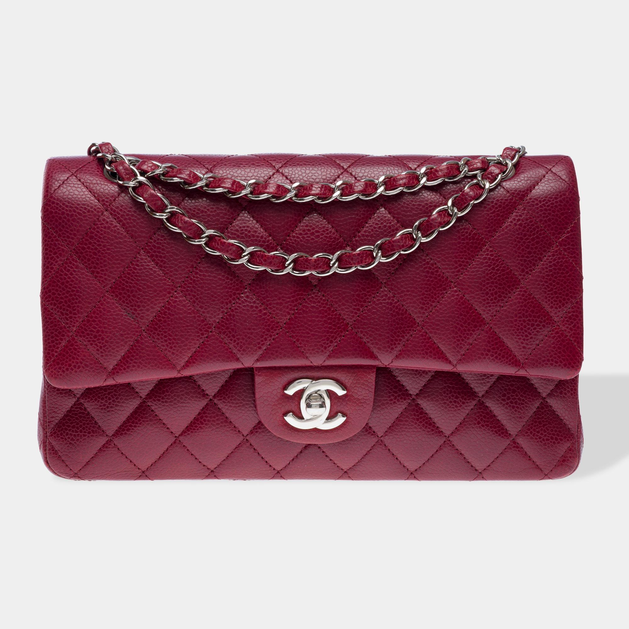 Brown Chanel Timeless double flap shoulder bag in Burgundy Caviar Quilted leather, PHW