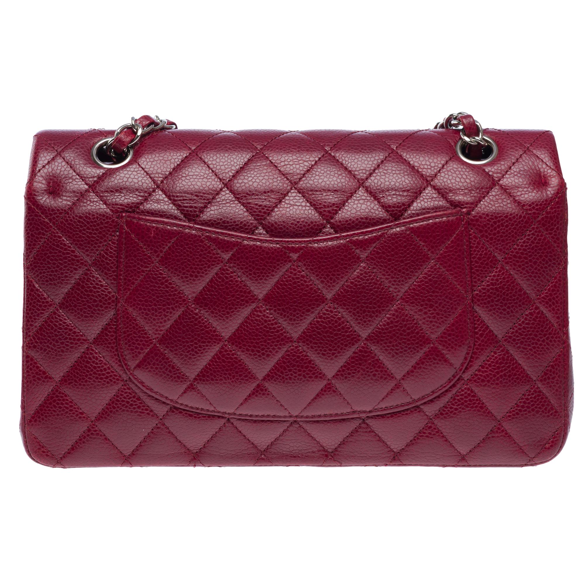 Women's Chanel Timeless double flap shoulder bag in Burgundy Caviar Quilted leather, PHW