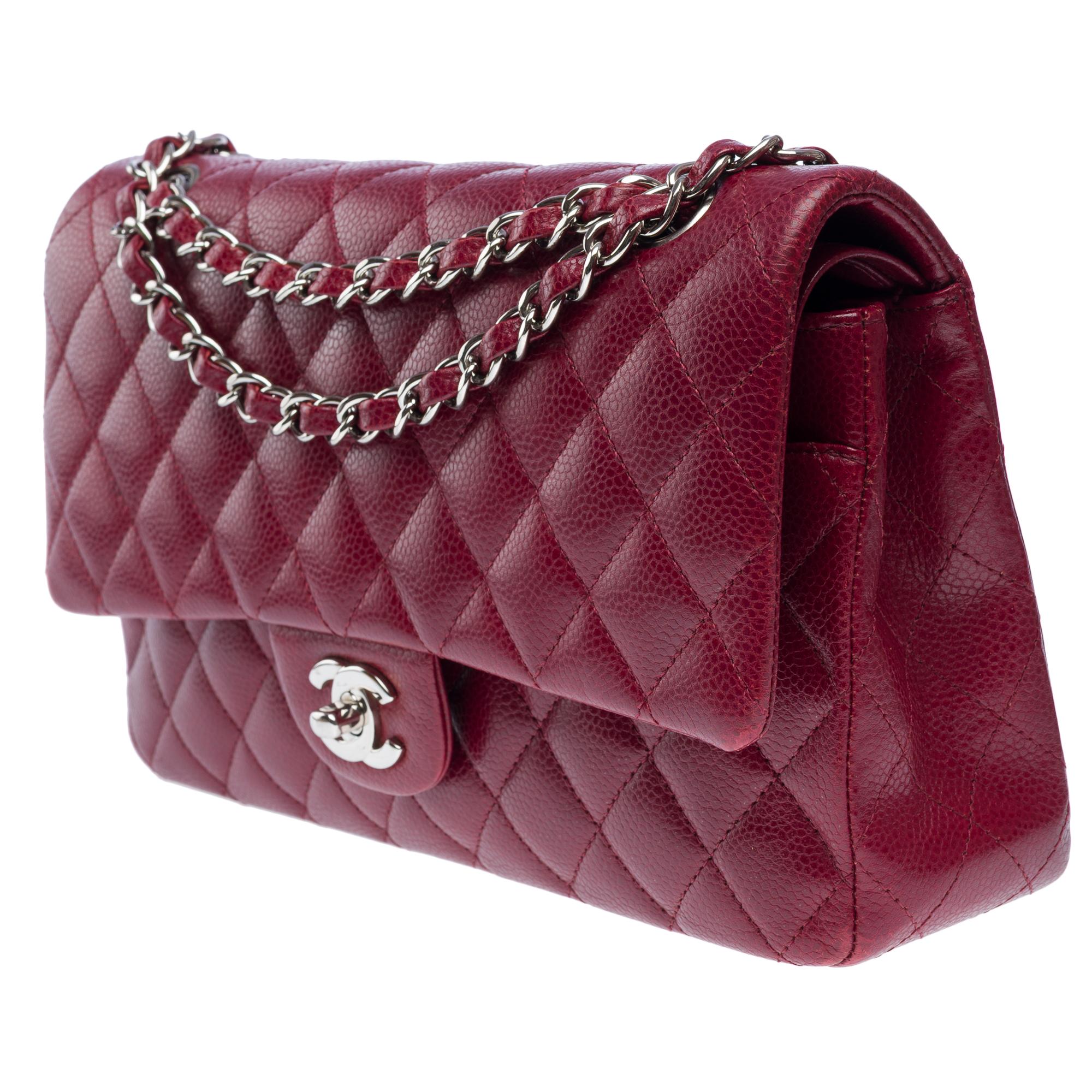 Chanel Timeless double flap shoulder bag in Burgundy Caviar Quilted leather, PHW 1