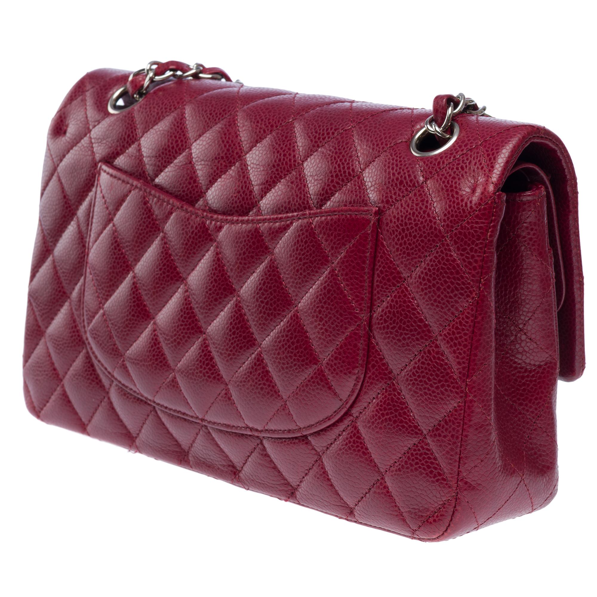 Chanel Timeless double flap shoulder bag in Burgundy Caviar Quilted leather, PHW 2