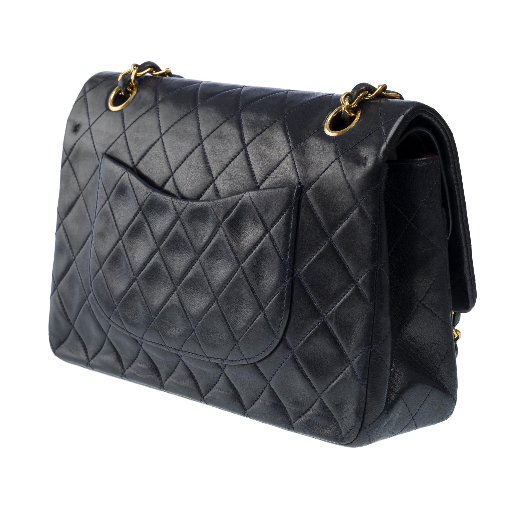 Chanel Timeless double flap shoulder bag in Navy Blue quilted lambskin , GHW For Sale 1