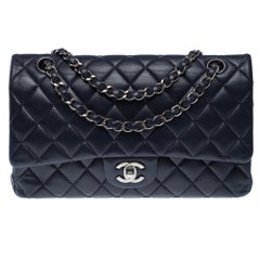 Chanel Timeless double flap shoulder bag in Navy Blue Quilted Lambskin, PHW