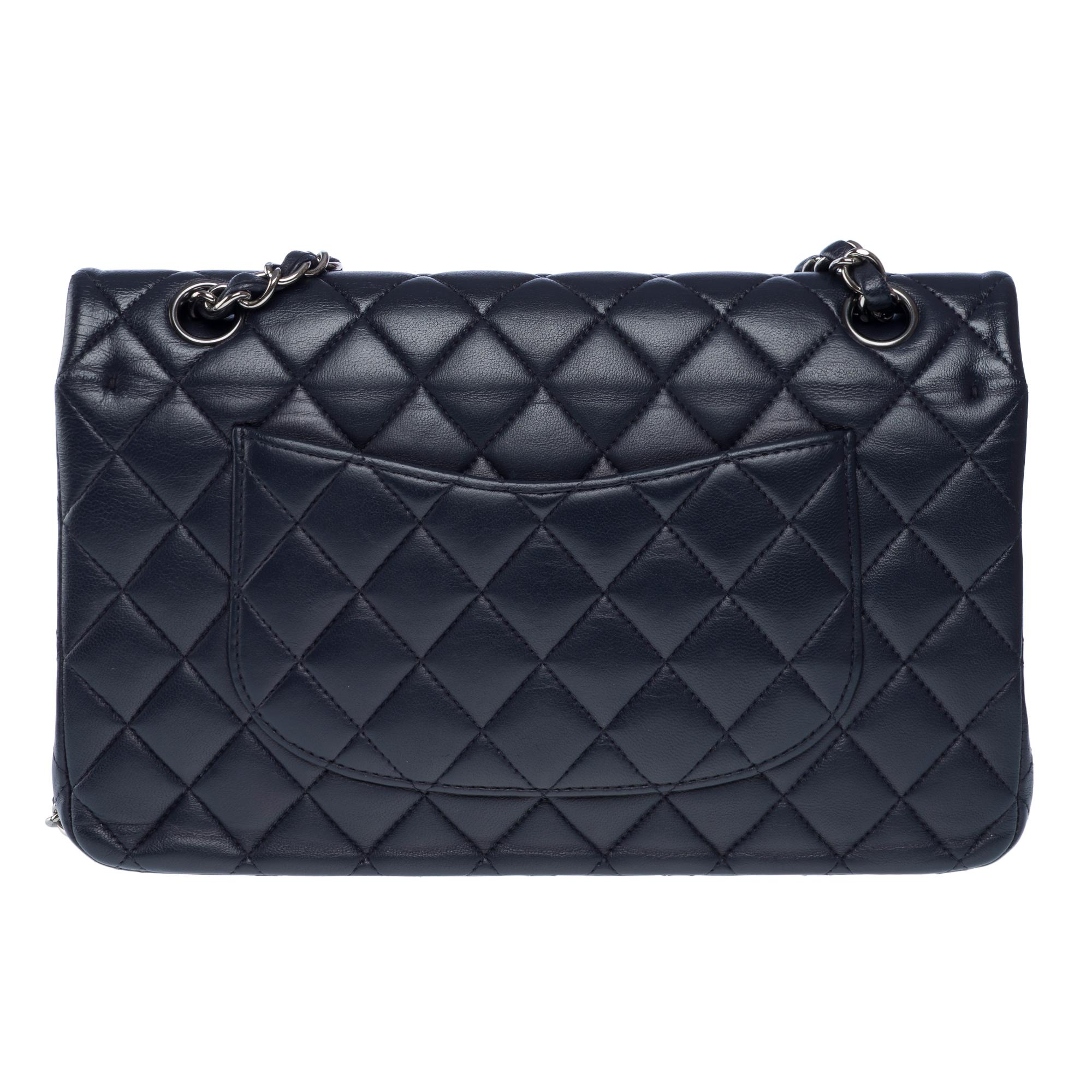 Black Chanel Timeless double flap shoulder bag in Navy Blue Quilted Lambskin, PHW For Sale