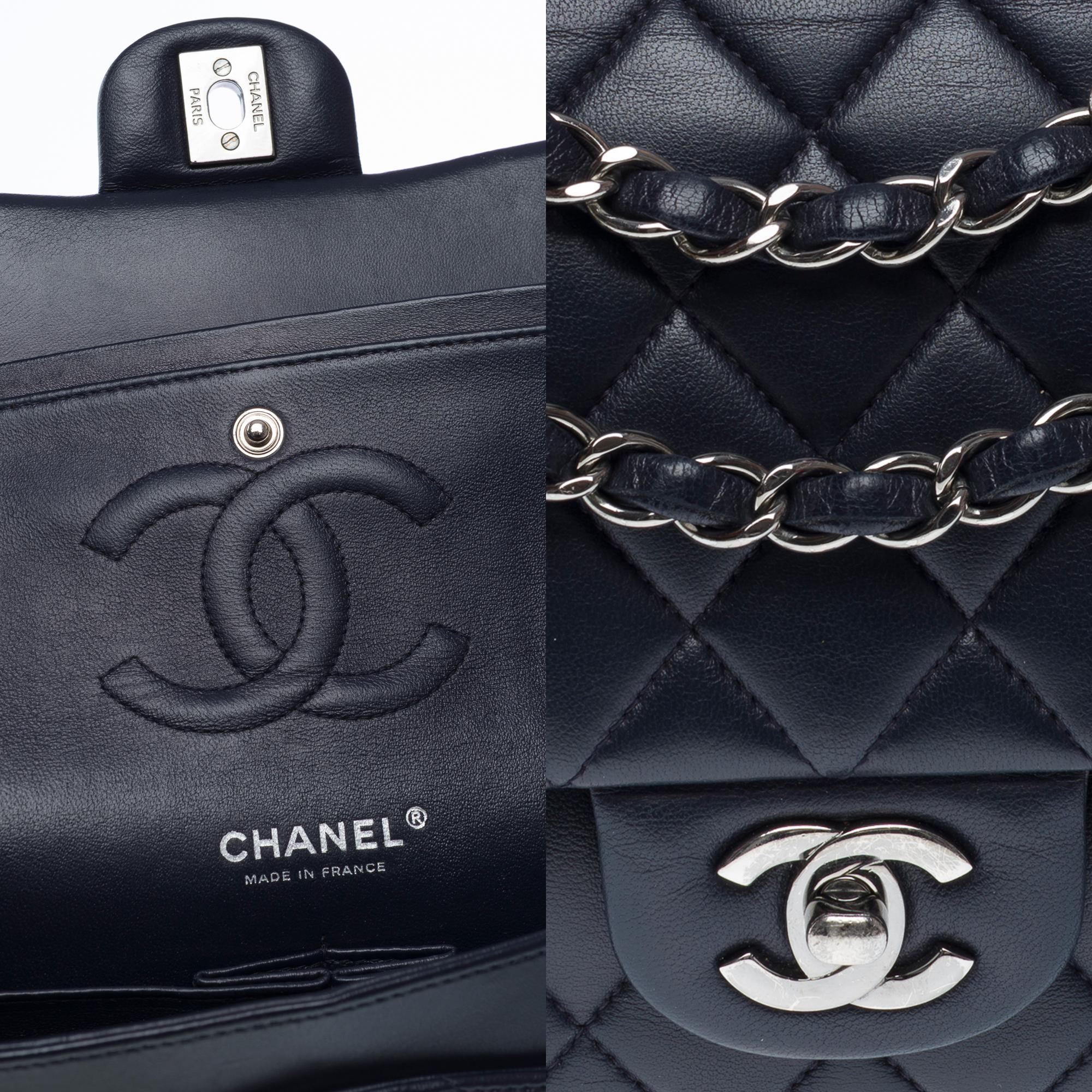 Chanel Timeless double flap shoulder bag in Navy Blue Quilted Lambskin, PHW For Sale 1