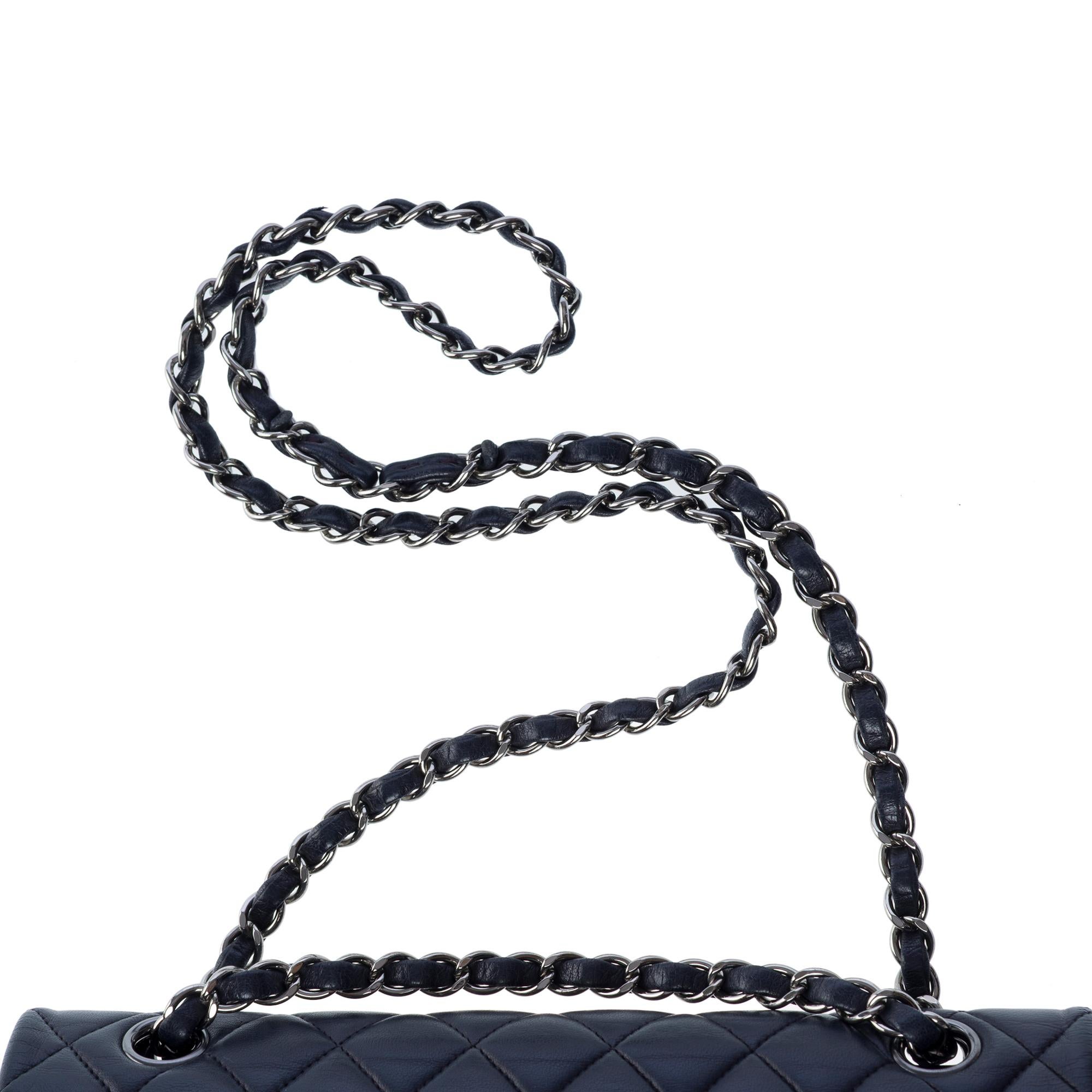 Chanel Timeless double flap shoulder bag in Navy Blue Quilted Lambskin, PHW For Sale 4