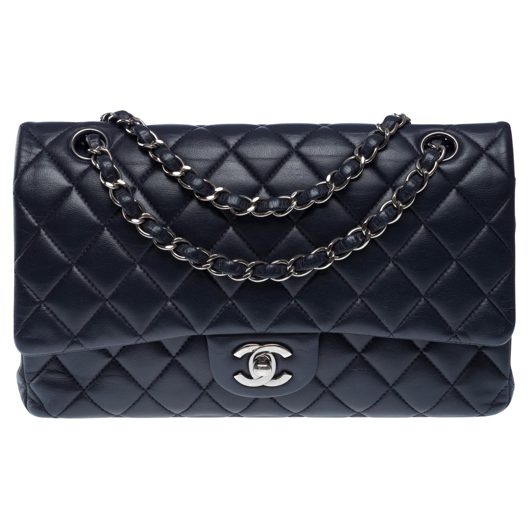 Chanel Timeless double flap shoulder bag in Navy Blue Quilted Lambskin, PHW For Sale