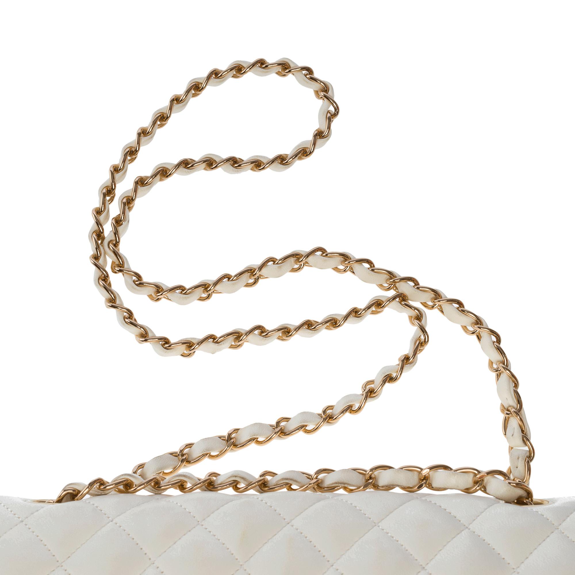 Chanel Timeless double flap shoulder bag in off-white quilted lamb leather, GHW For Sale 5