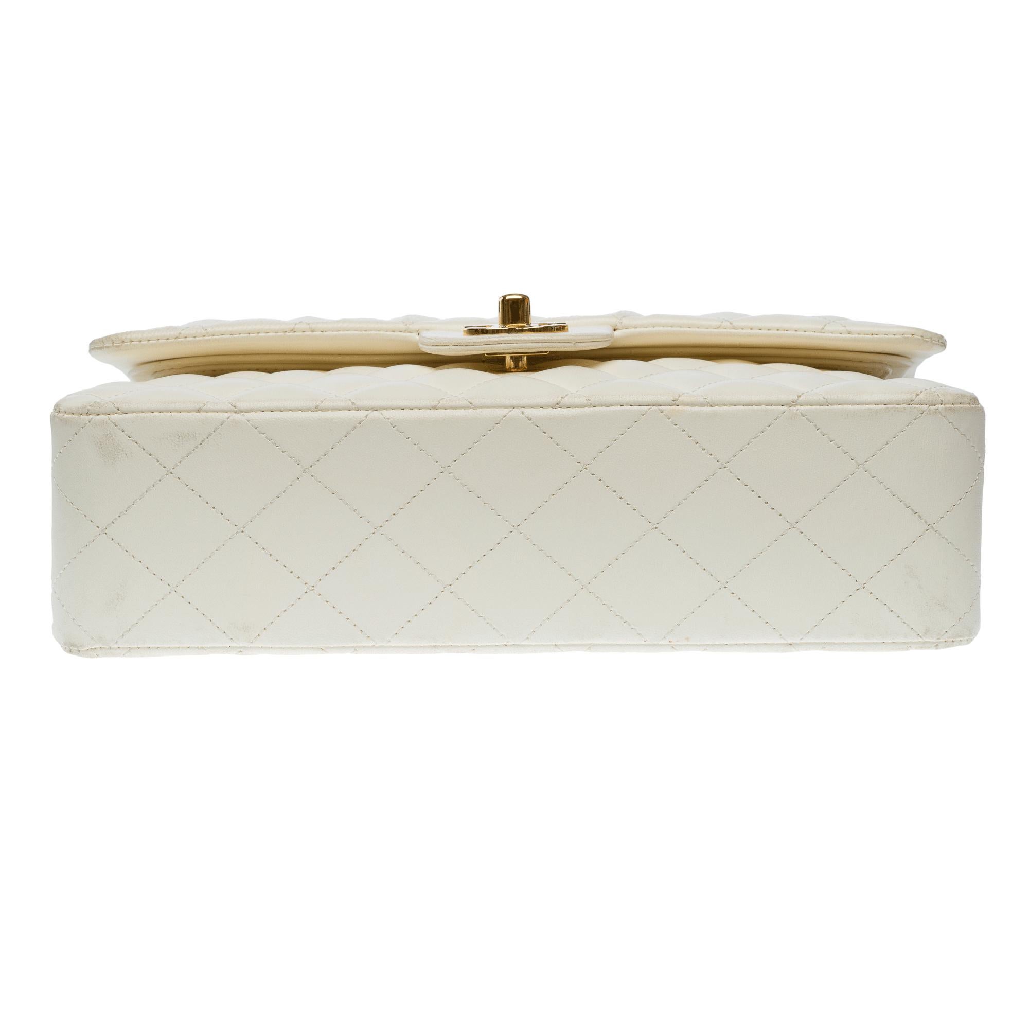 Chanel Timeless double flap shoulder bag in off-white quilted lamb leather, GHW For Sale 6