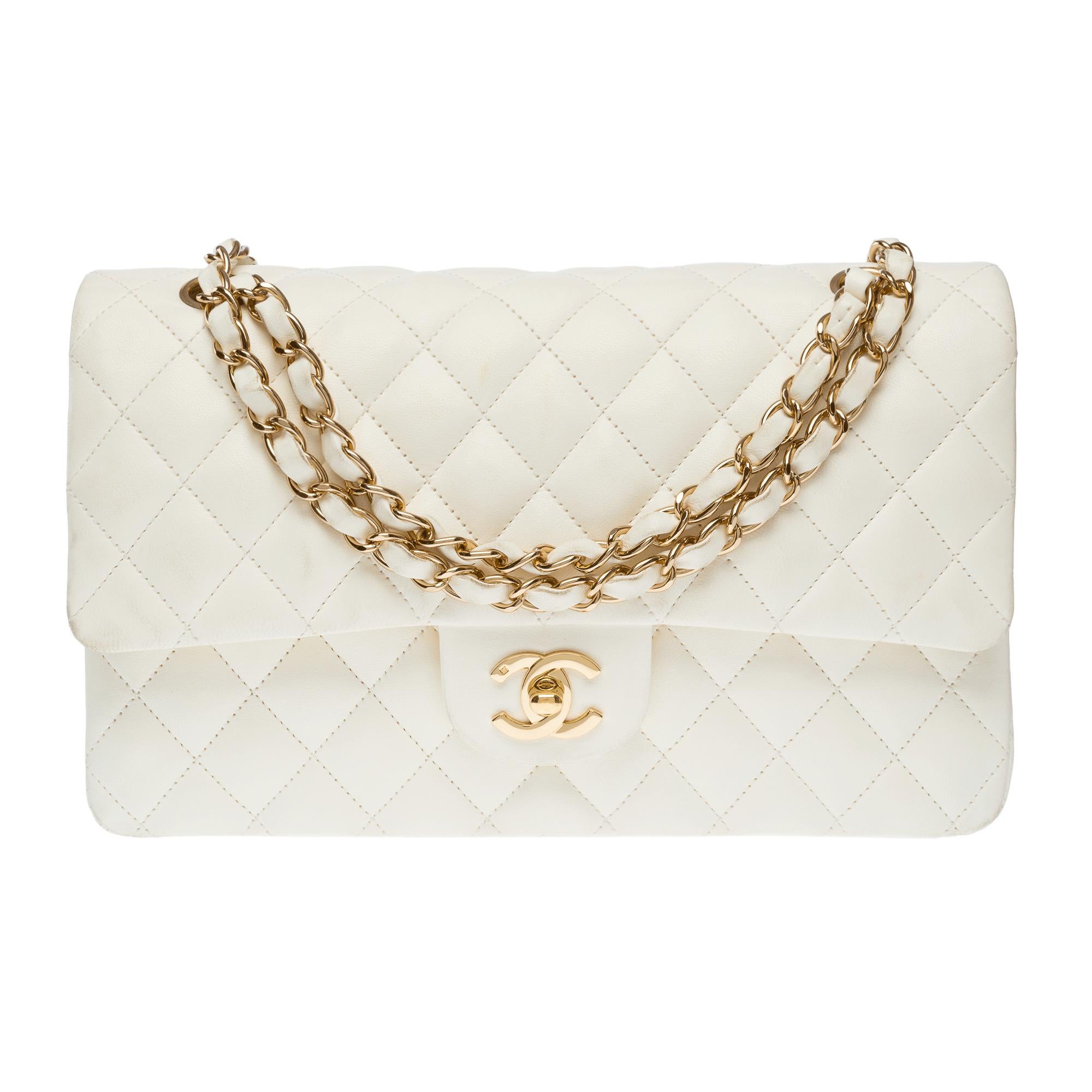 Beige Chanel Timeless double flap shoulder bag in off-white quilted lamb leather, GHW For Sale