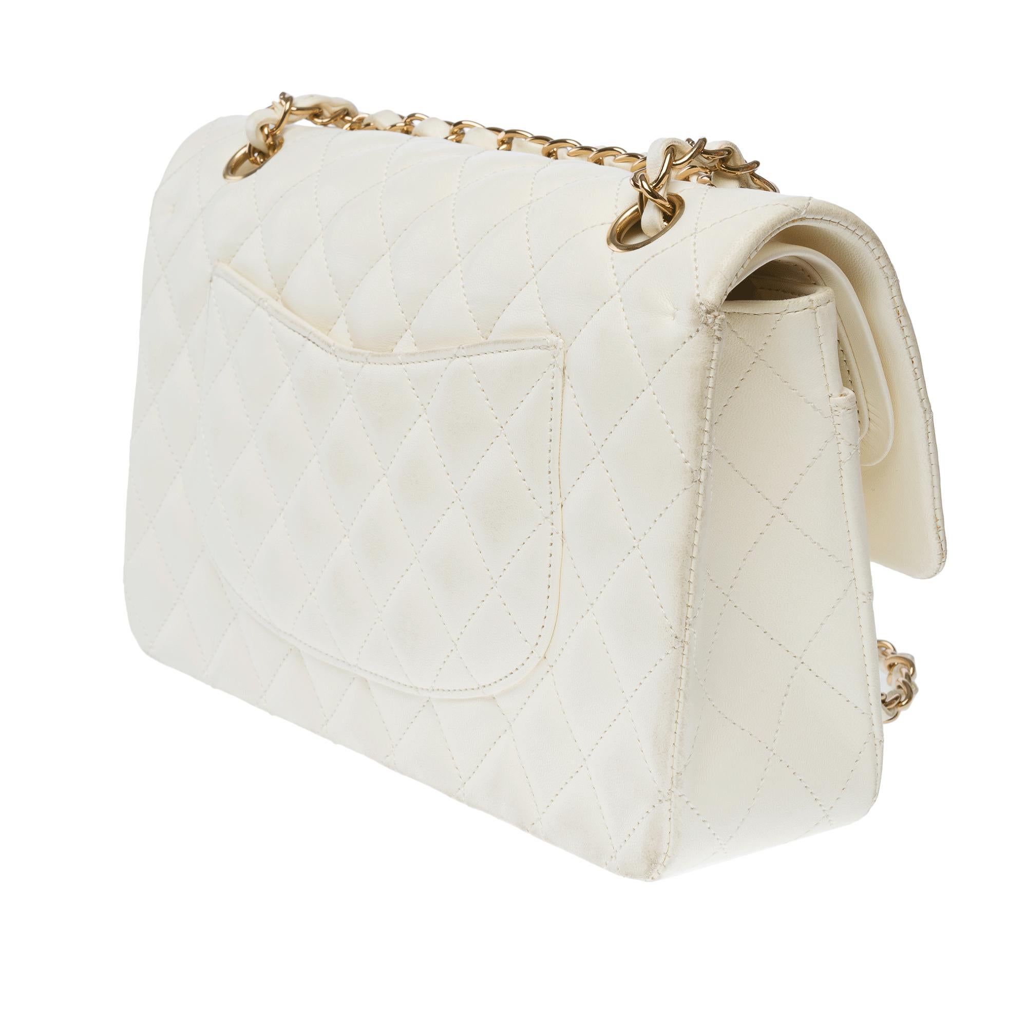 Chanel Timeless double flap shoulder bag in off-white quilted lamb leather, GHW For Sale 1