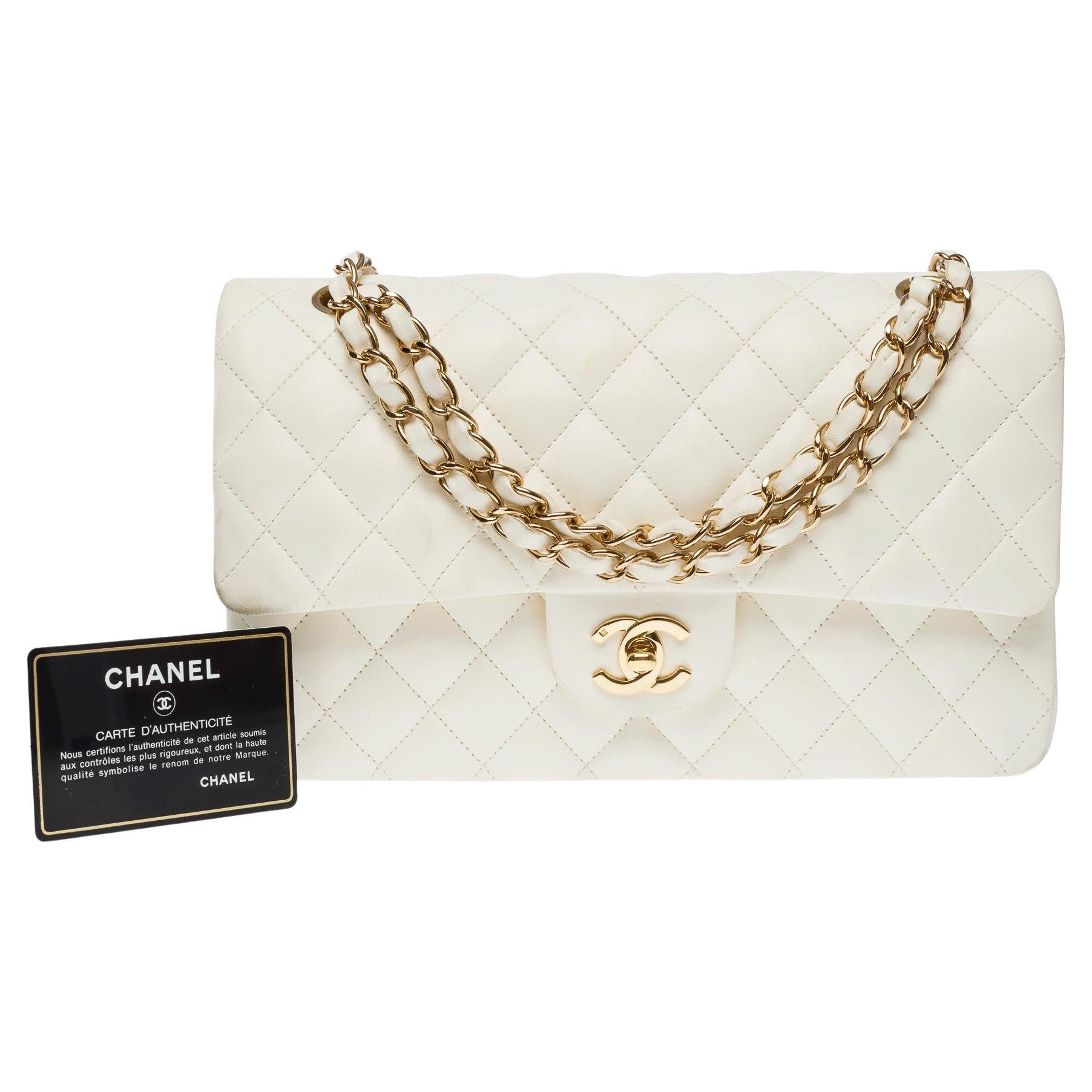 Chanel Timeless double flap shoulder bag in off-white quilted lamb leather, GHW For Sale