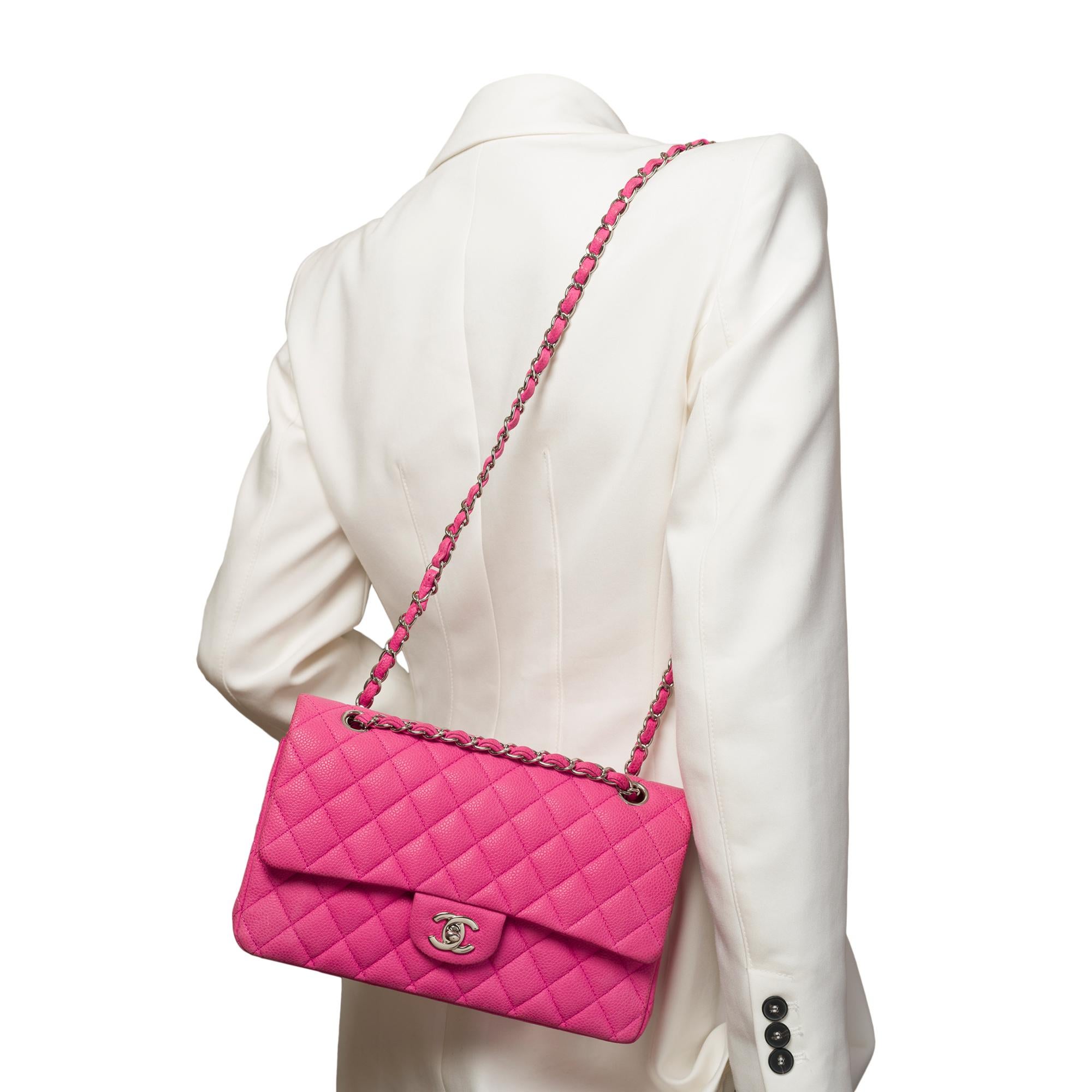 Chanel Timeless double flap shoulder bag in Pink caviar quilted leather, SHW For Sale 7