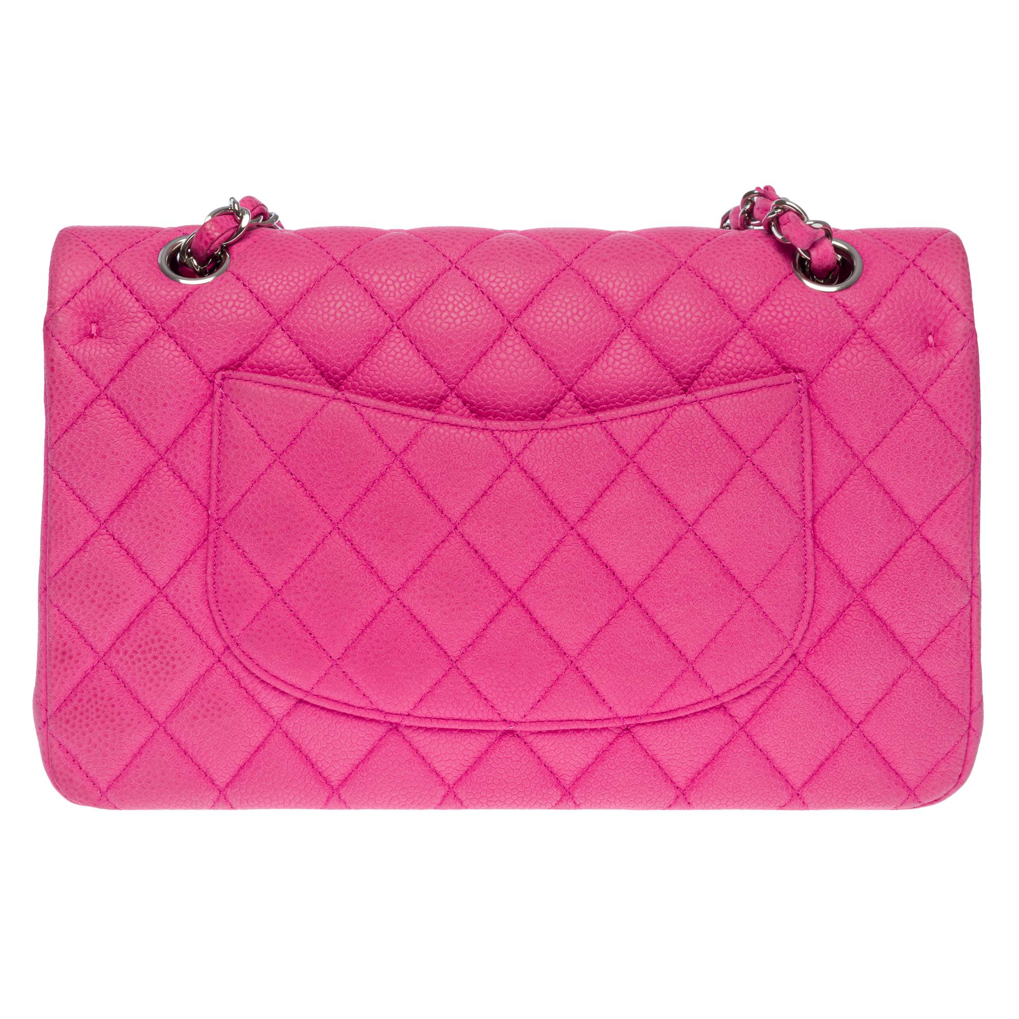 Chanel Timeless double flap shoulder bag in Pink caviar quilted leather, SHW In Good Condition For Sale In Paris, IDF