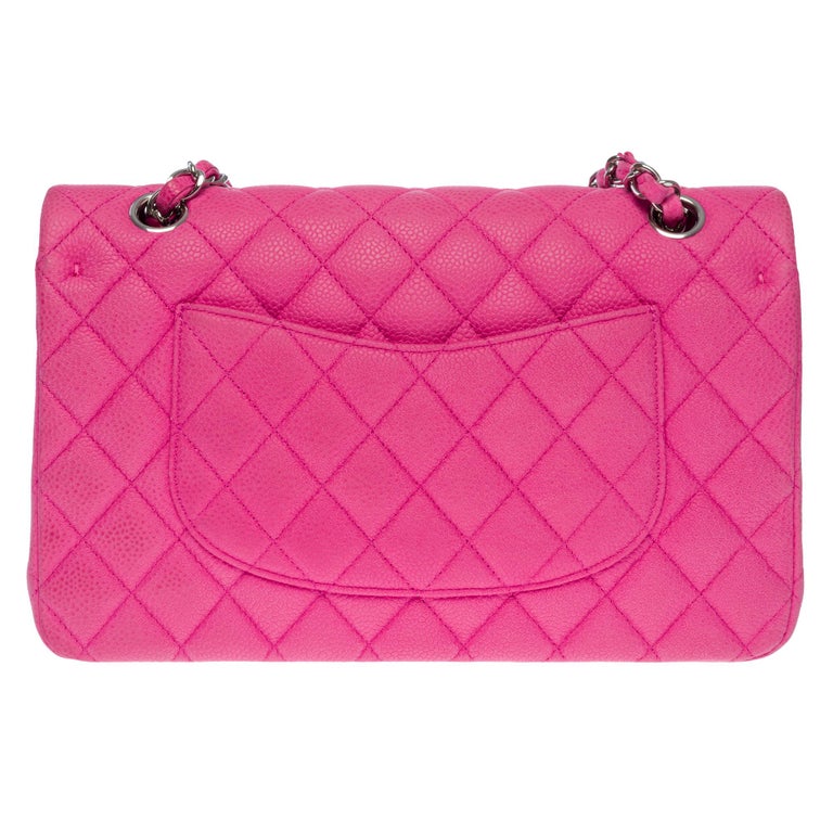Chanel Timeless double flap shoulder bag in Pink caviar quilted leather,  SHW For Sale at 1stDibs