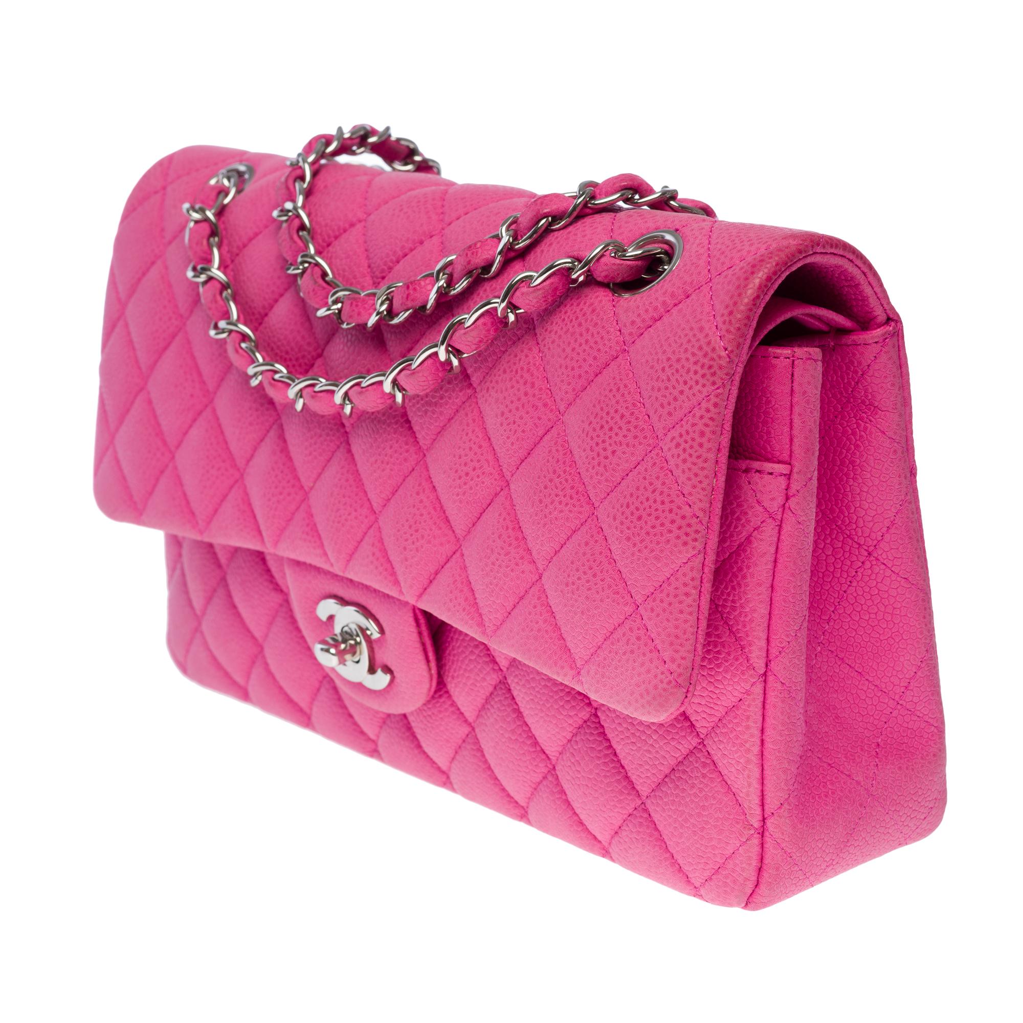 Women's Chanel Timeless double flap shoulder bag in Pink caviar quilted leather, SHW For Sale