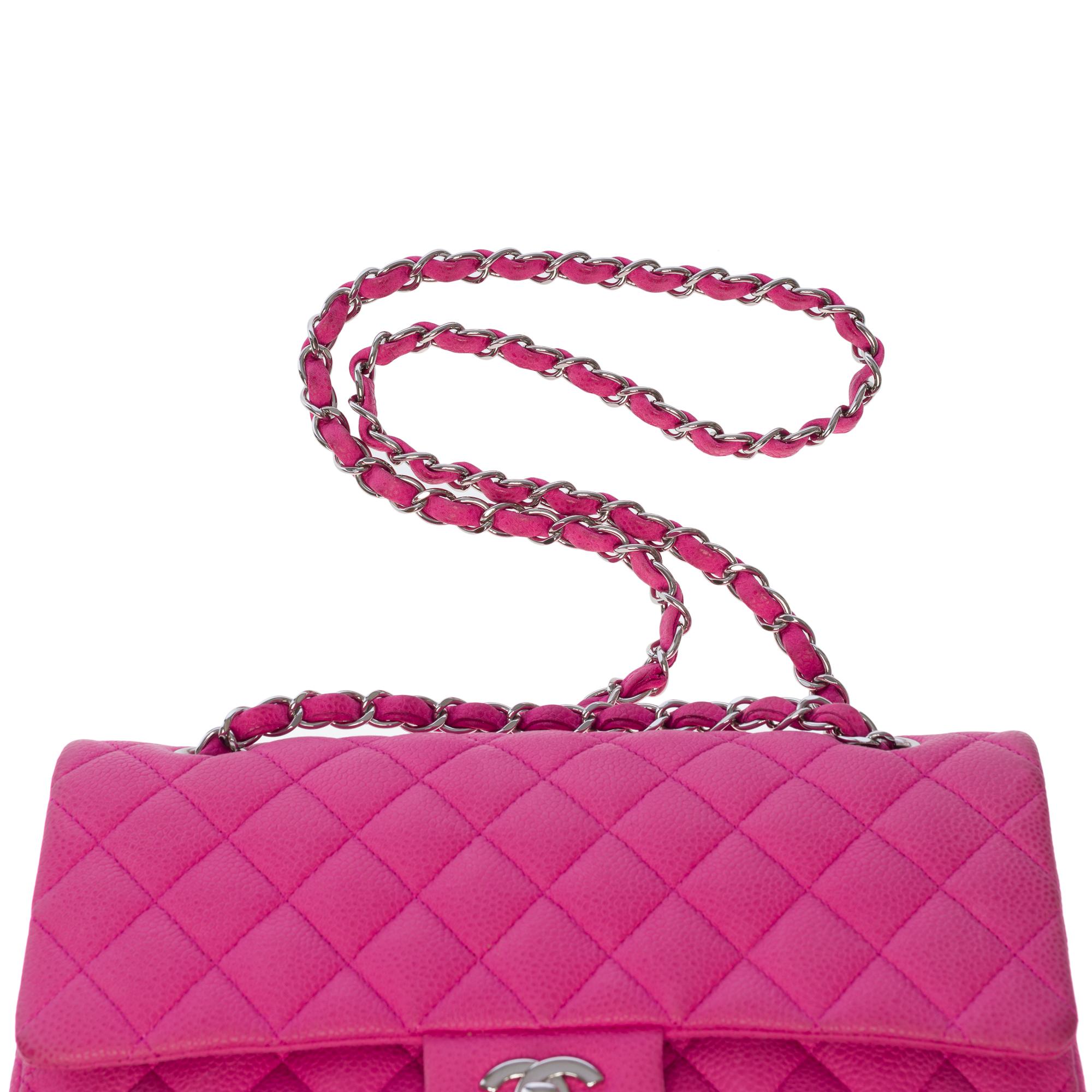 Chanel Timeless double flap shoulder bag in Pink caviar quilted leather, SHW For Sale 5