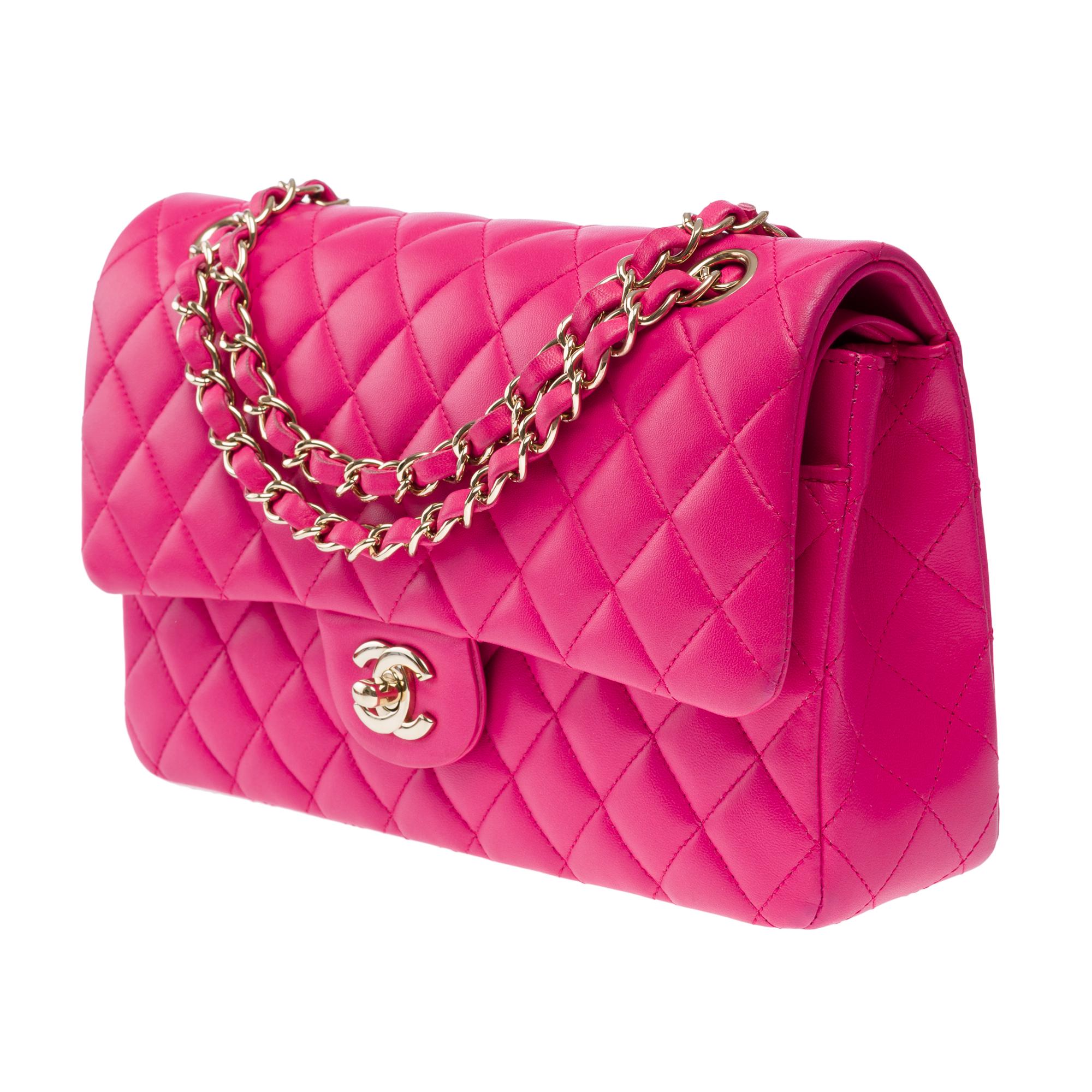 Chanel Timeless double flap shoulder bag in Pink quilted lambskin leather, CHW 1