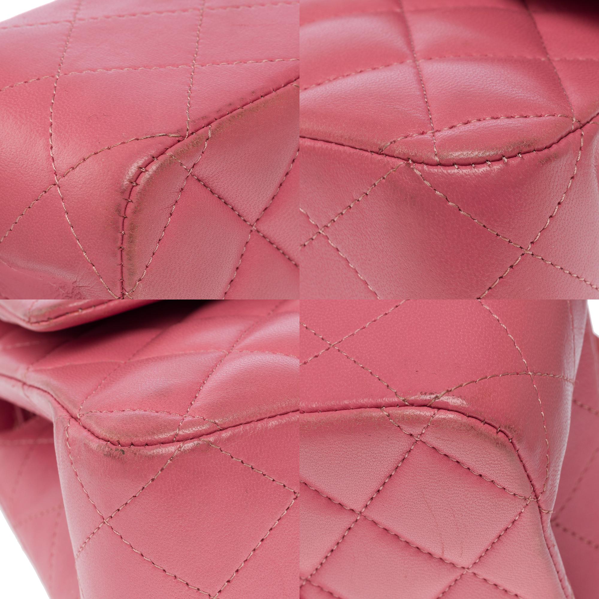 Chanel Timeless double flap shoulder bag in Pink quilted lambskin leather, SHW For Sale 8