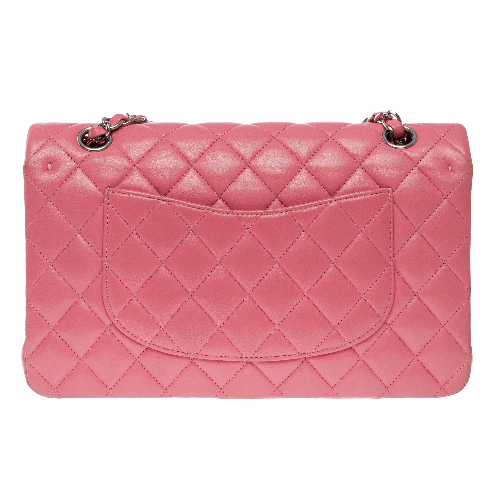 Women's Chanel Timeless double flap shoulder bag in Pink quilted lambskin leather, SHW For Sale