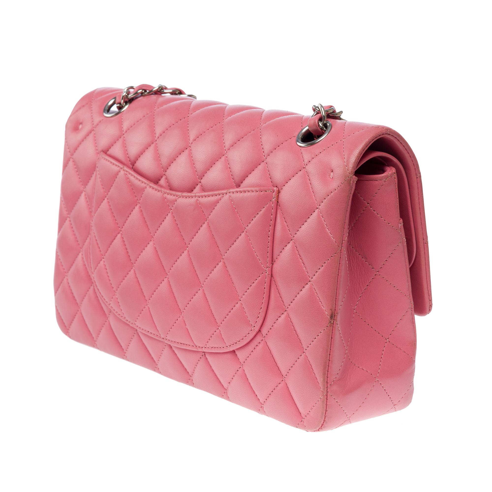 Chanel Timeless double flap shoulder bag in Pink quilted lambskin leather, SHW For Sale 2