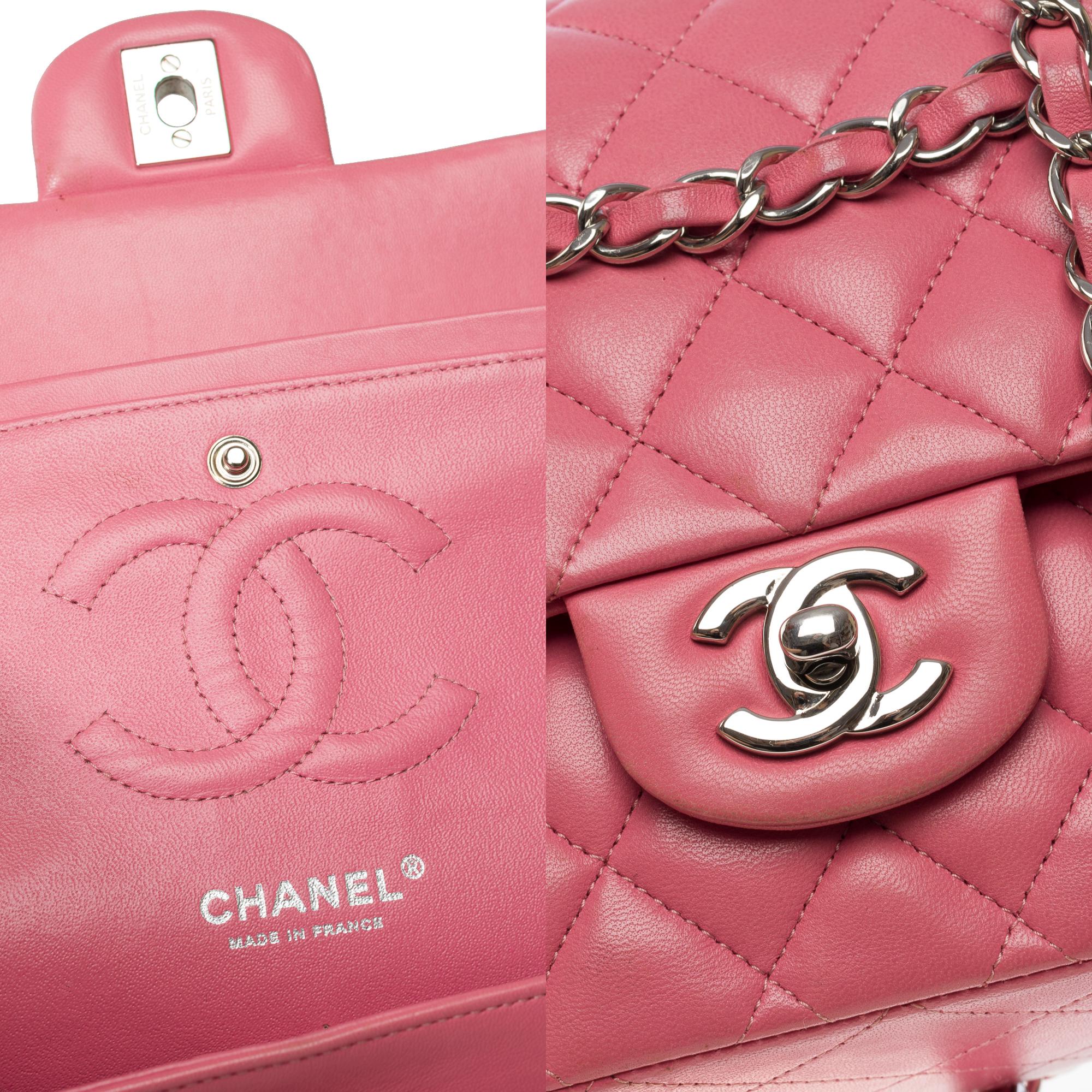 Chanel Timeless double flap shoulder bag in Pink quilted lambskin leather, SHW For Sale 3
