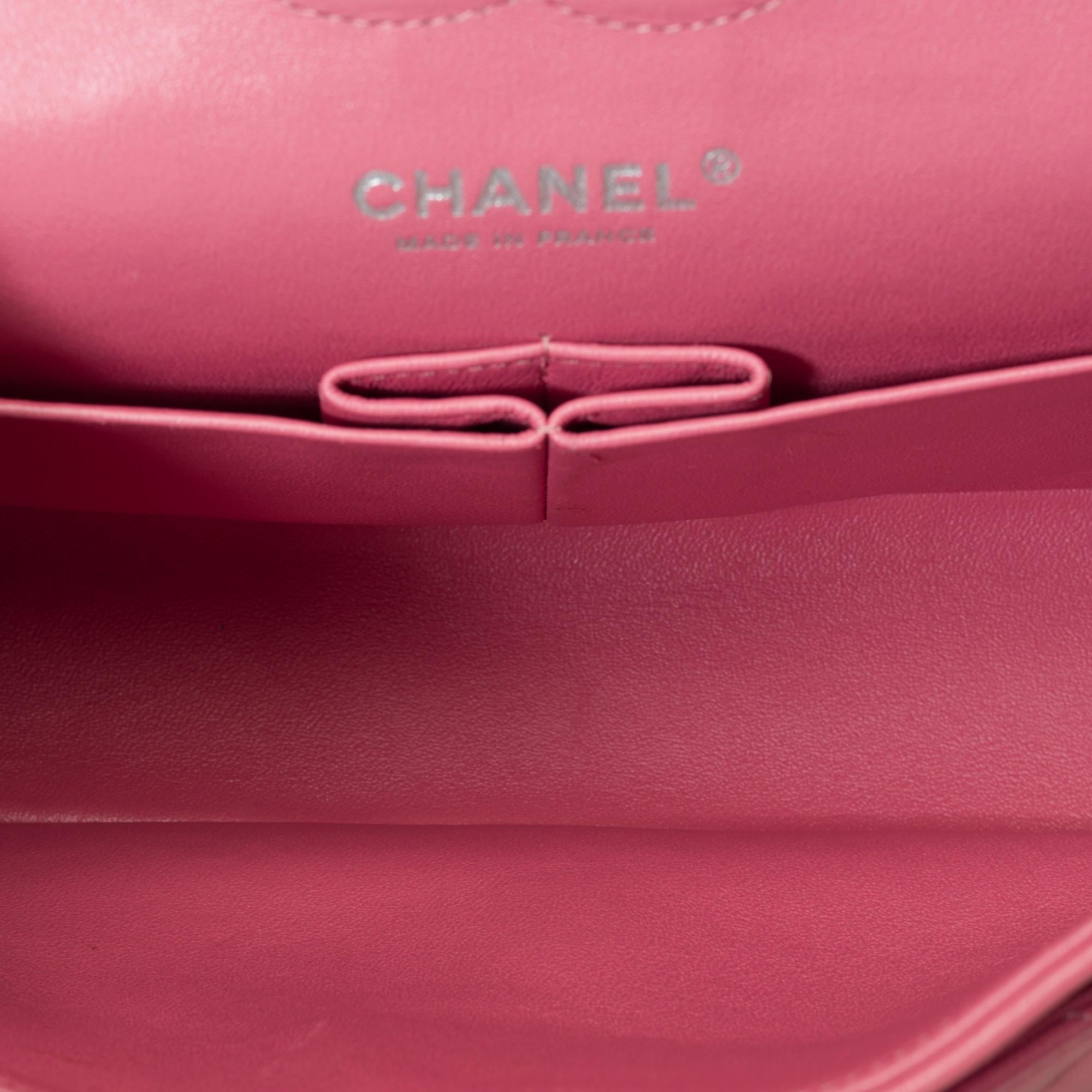 Chanel Timeless double flap shoulder bag in Pink quilted lambskin leather, SHW For Sale 5