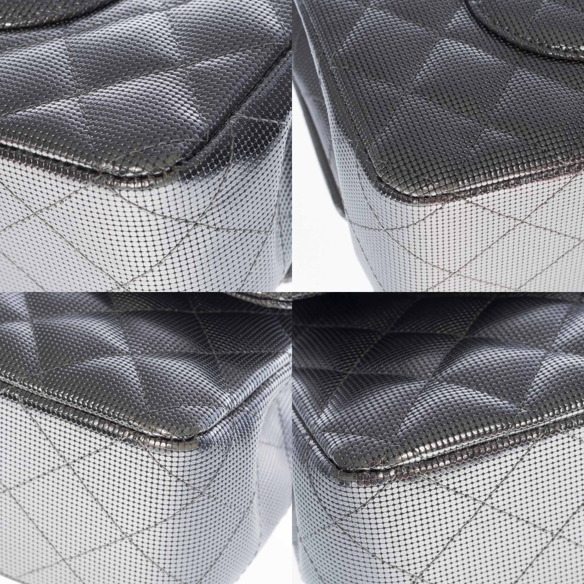 Chanel Timeless double flap Shoulder bag in Silver Metal quilted leather, SHW 6