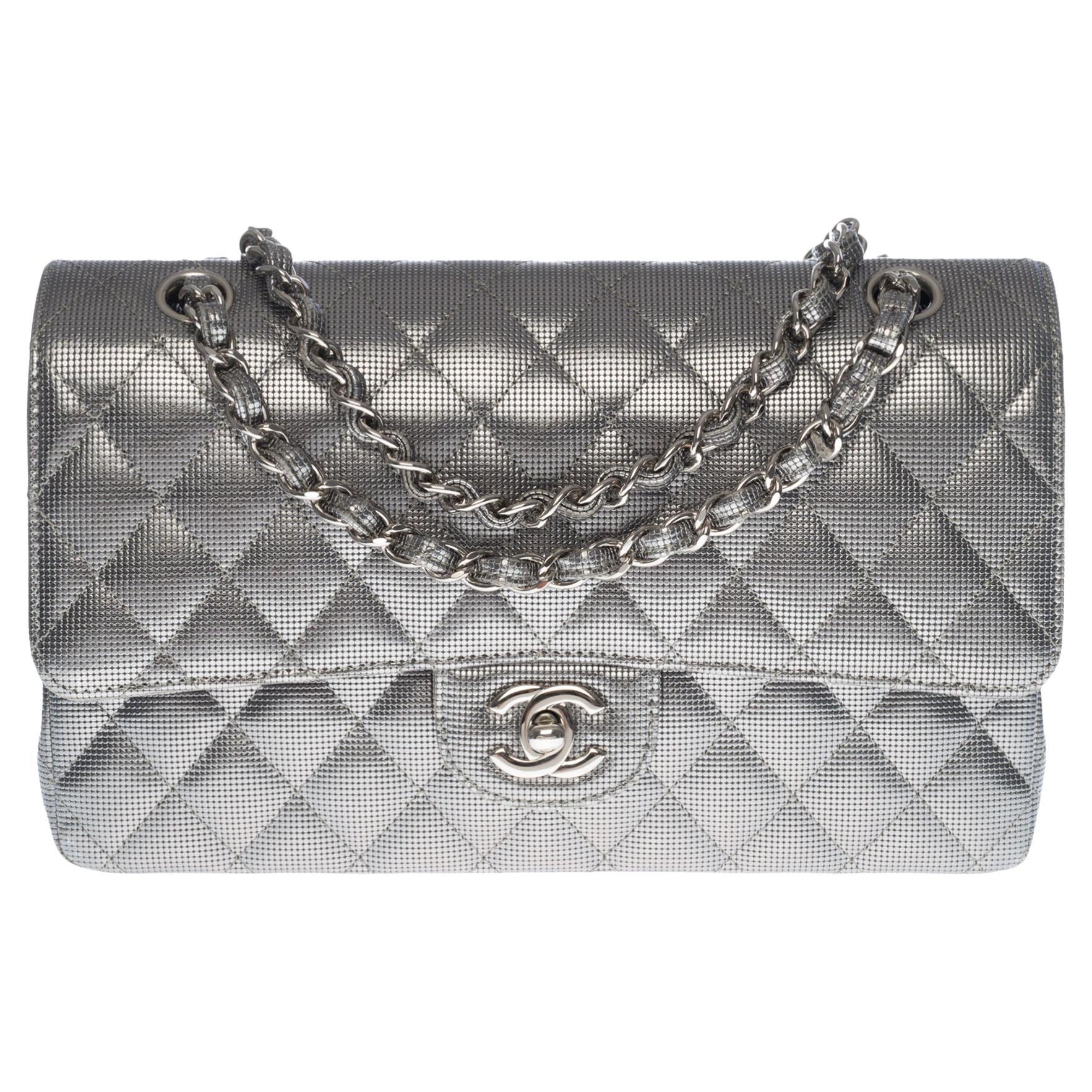 Chanel Silver Quilted Leather New Mini Classic Single Flap Bag at 1stDibs
