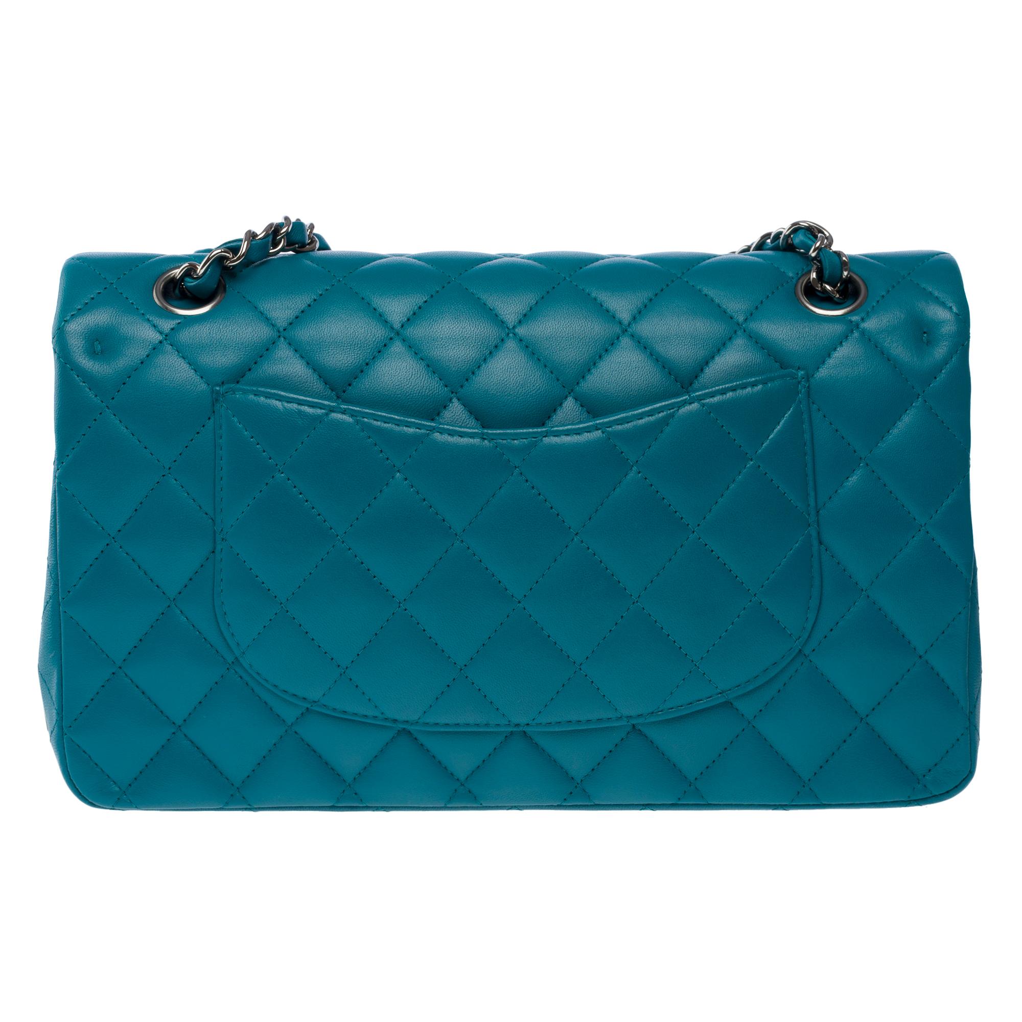 Women's Chanel Timeless double flap shoulder bag in Turquoise quilted lamb leather, BSHW For Sale